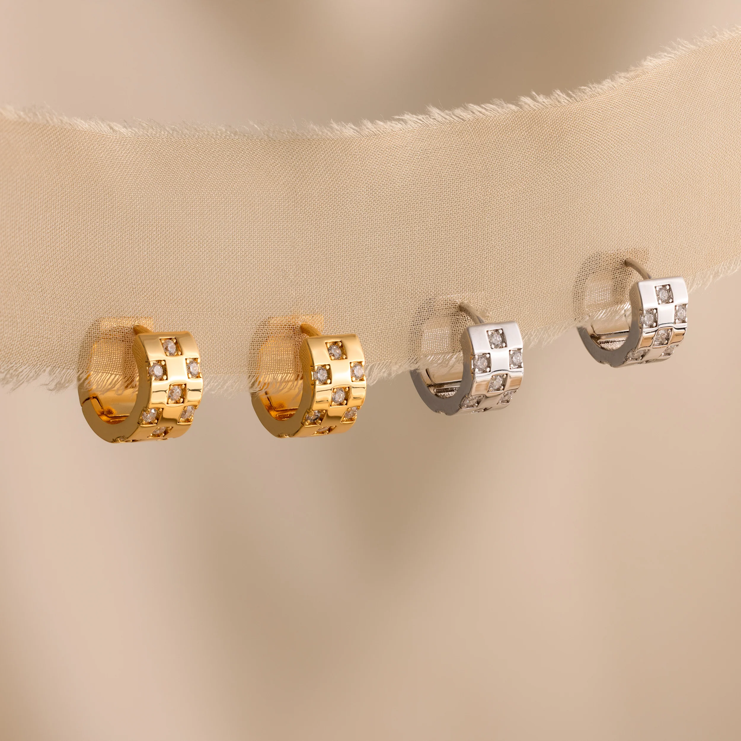 Pave Checkered Huggies - Image 7