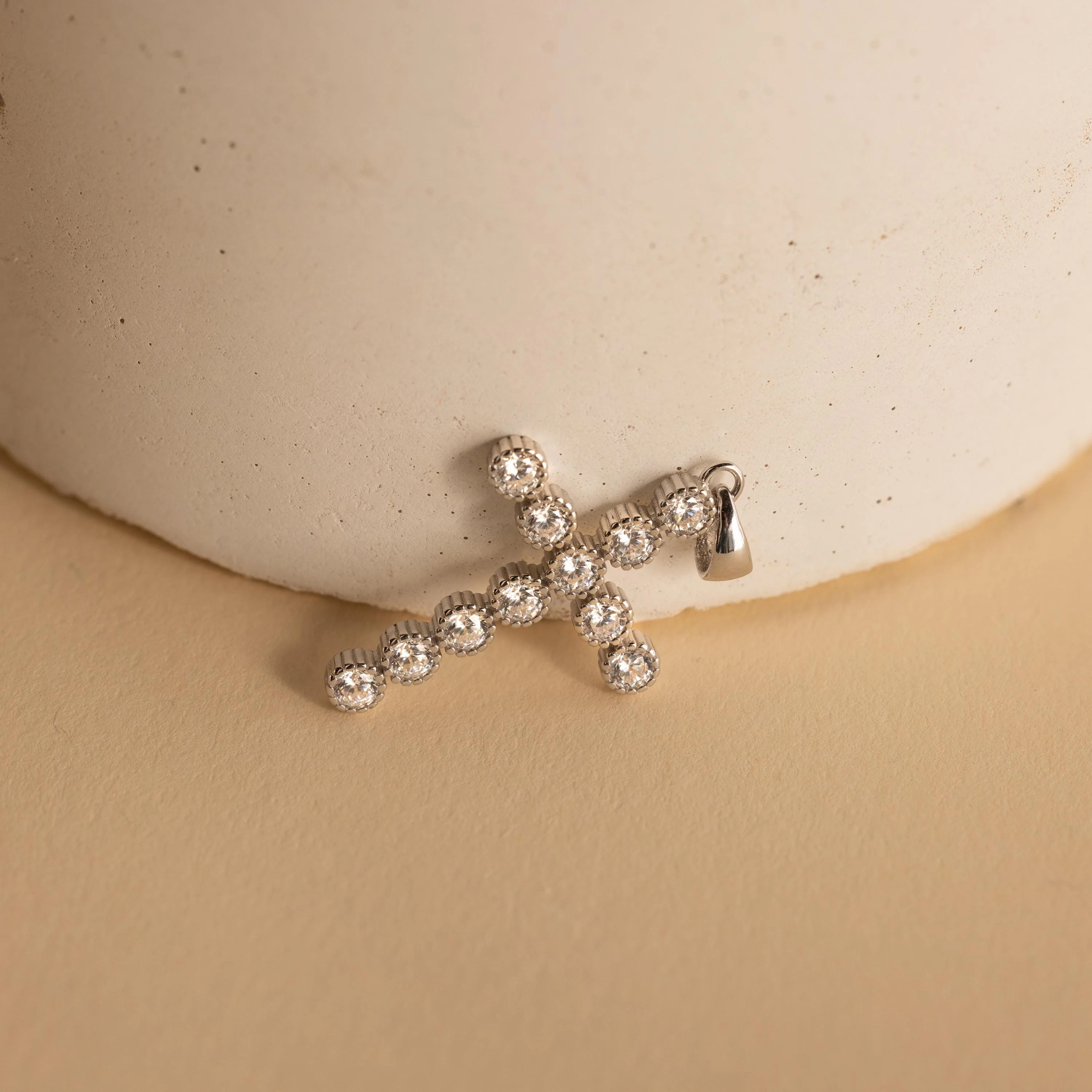 Pave Cross Charm in Silver