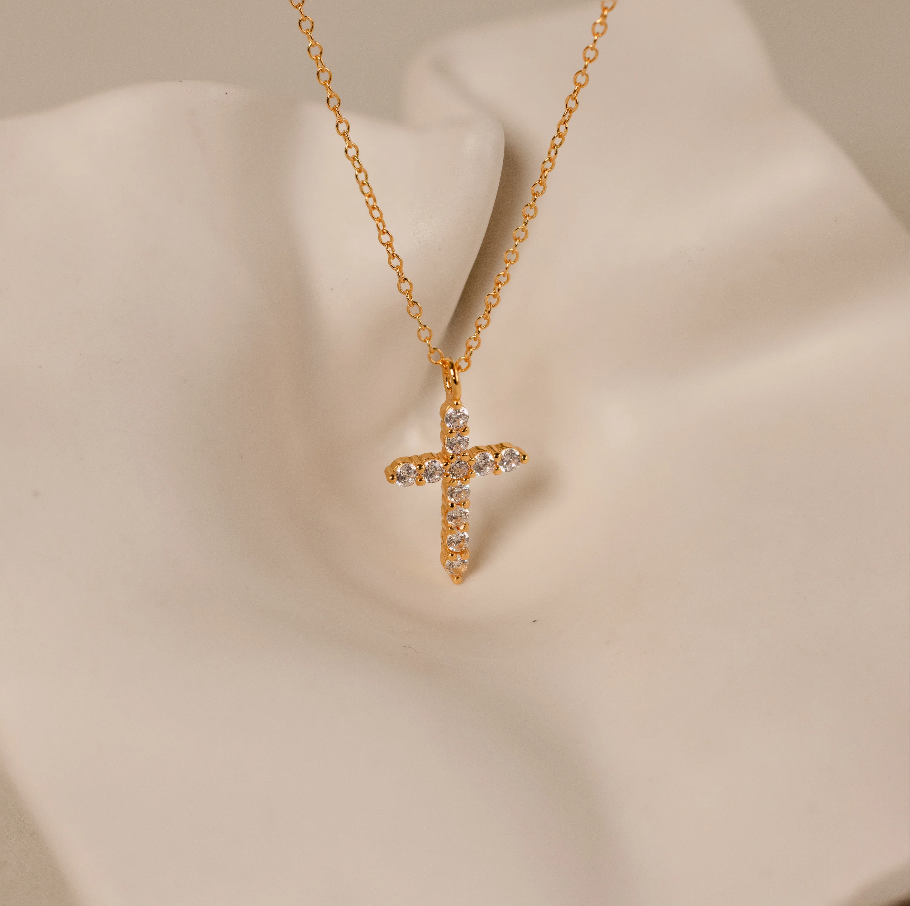 Pave Cross Necklace in 18K Gold - Image 3