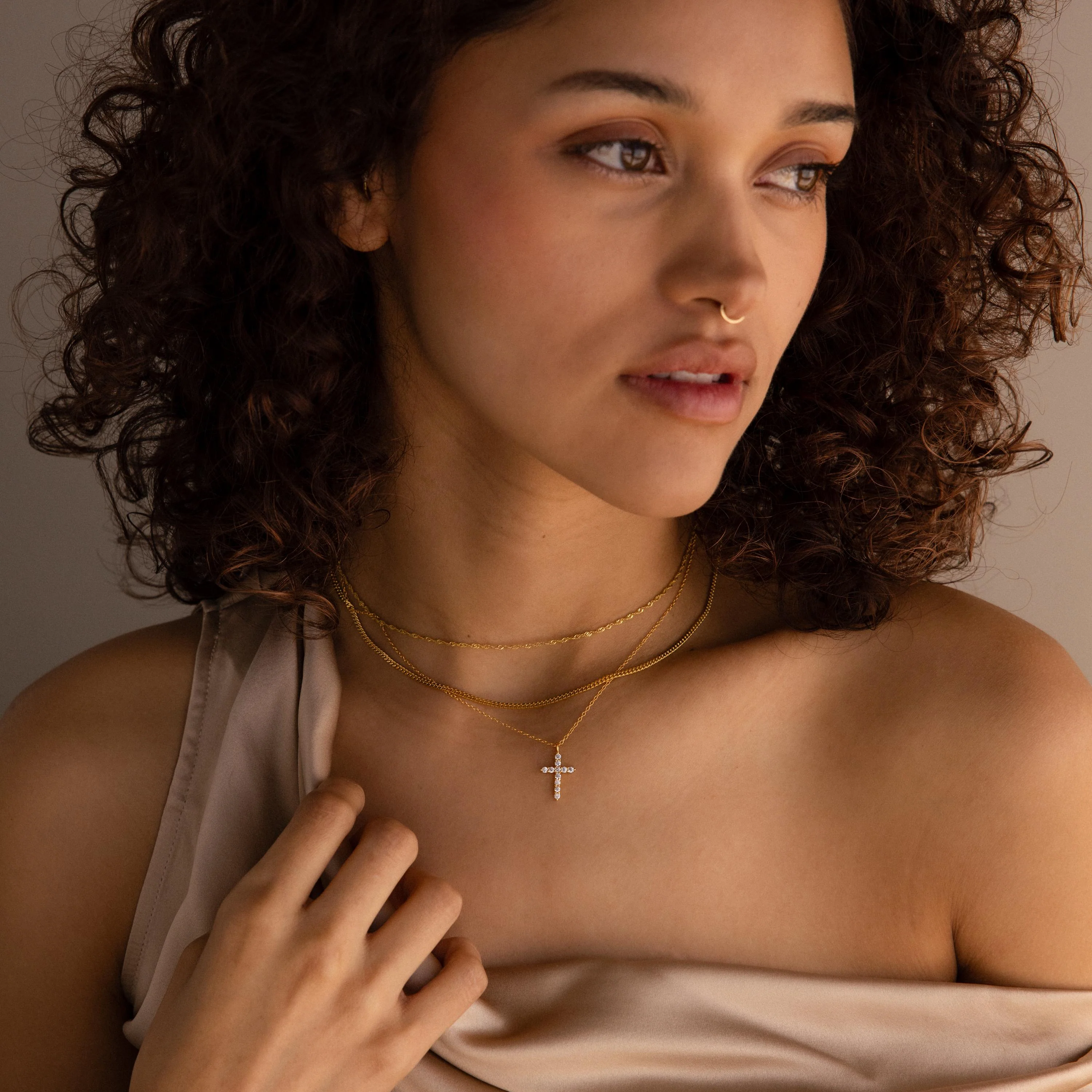 Pave Cross Necklace in 18K Gold - Image 6