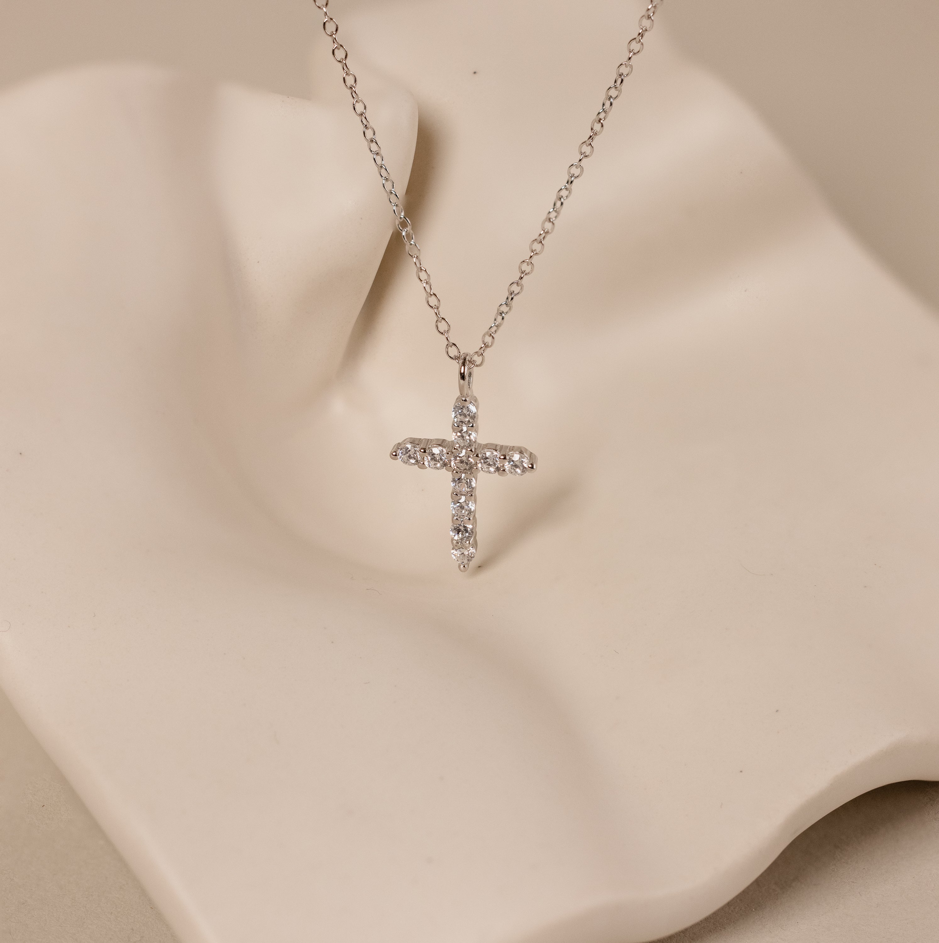 Pave Cross Necklace in Silver - Image 3