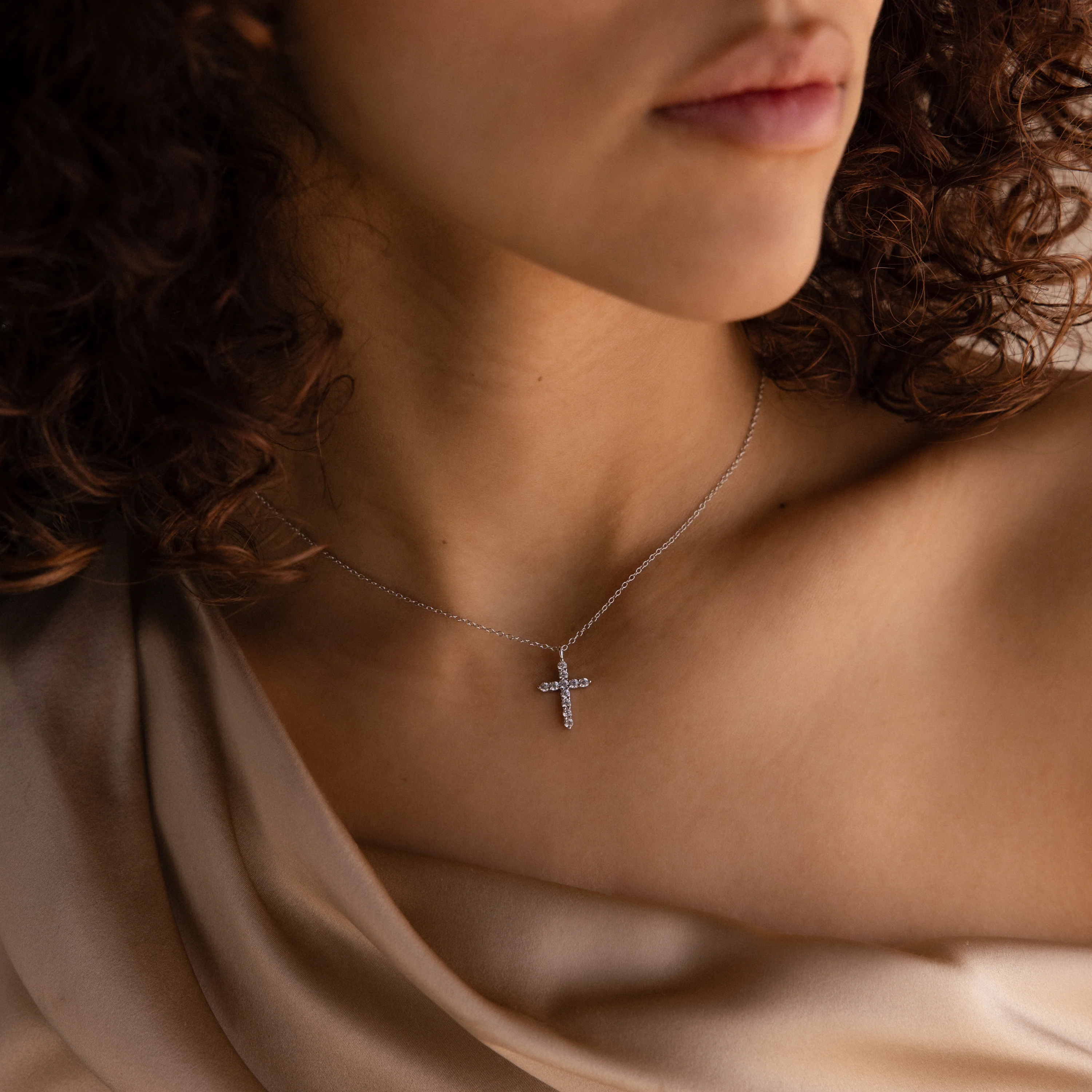 Pave Cross Necklace in Silver - Image 4
