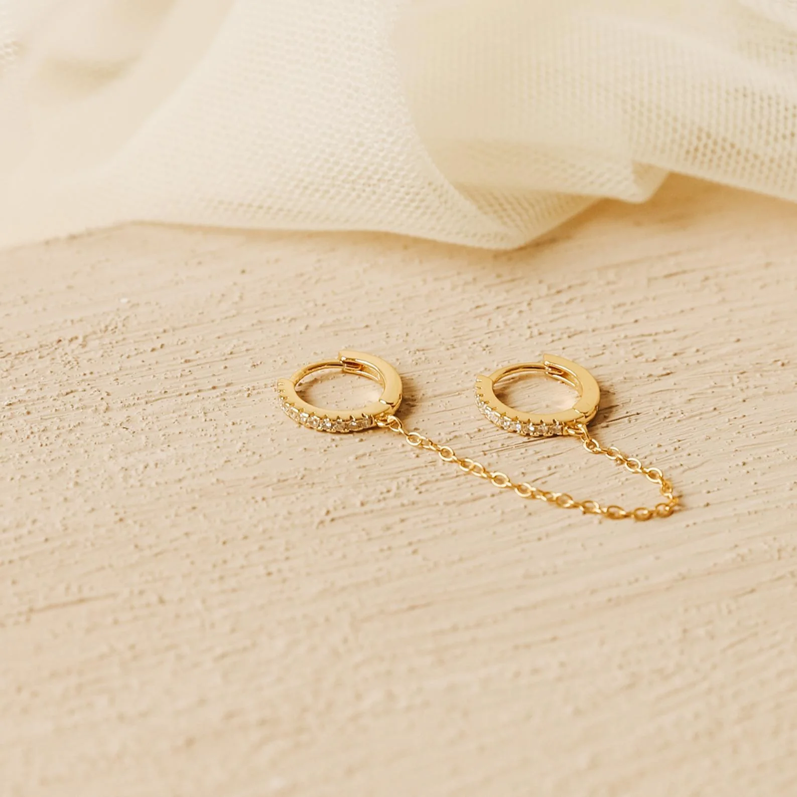 Pave Duo Chain Earrings in 18K Gold - Image 2