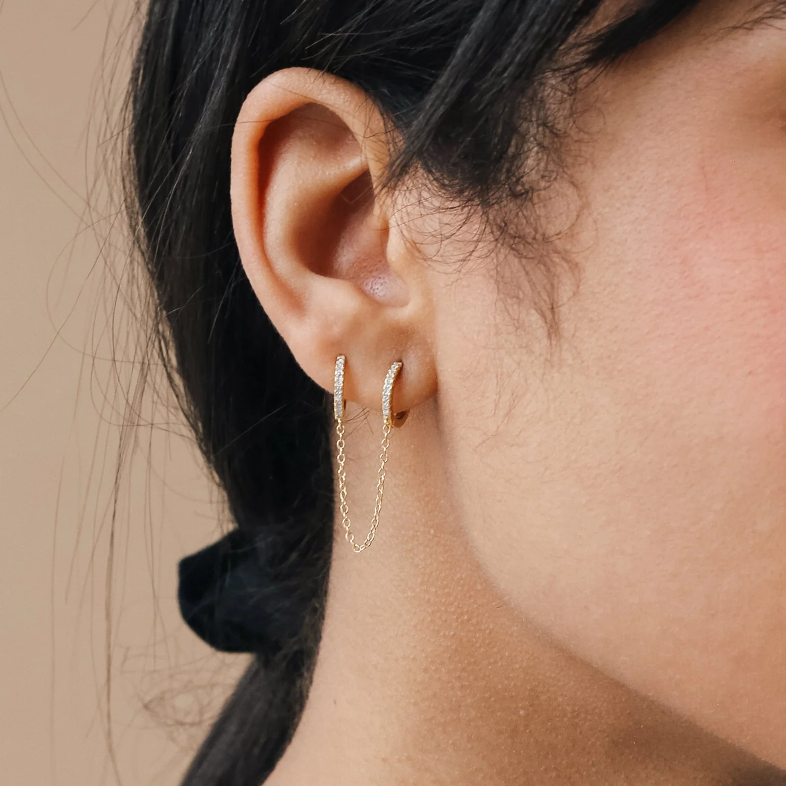 Pave Duo Chain Earrings - Image 3
