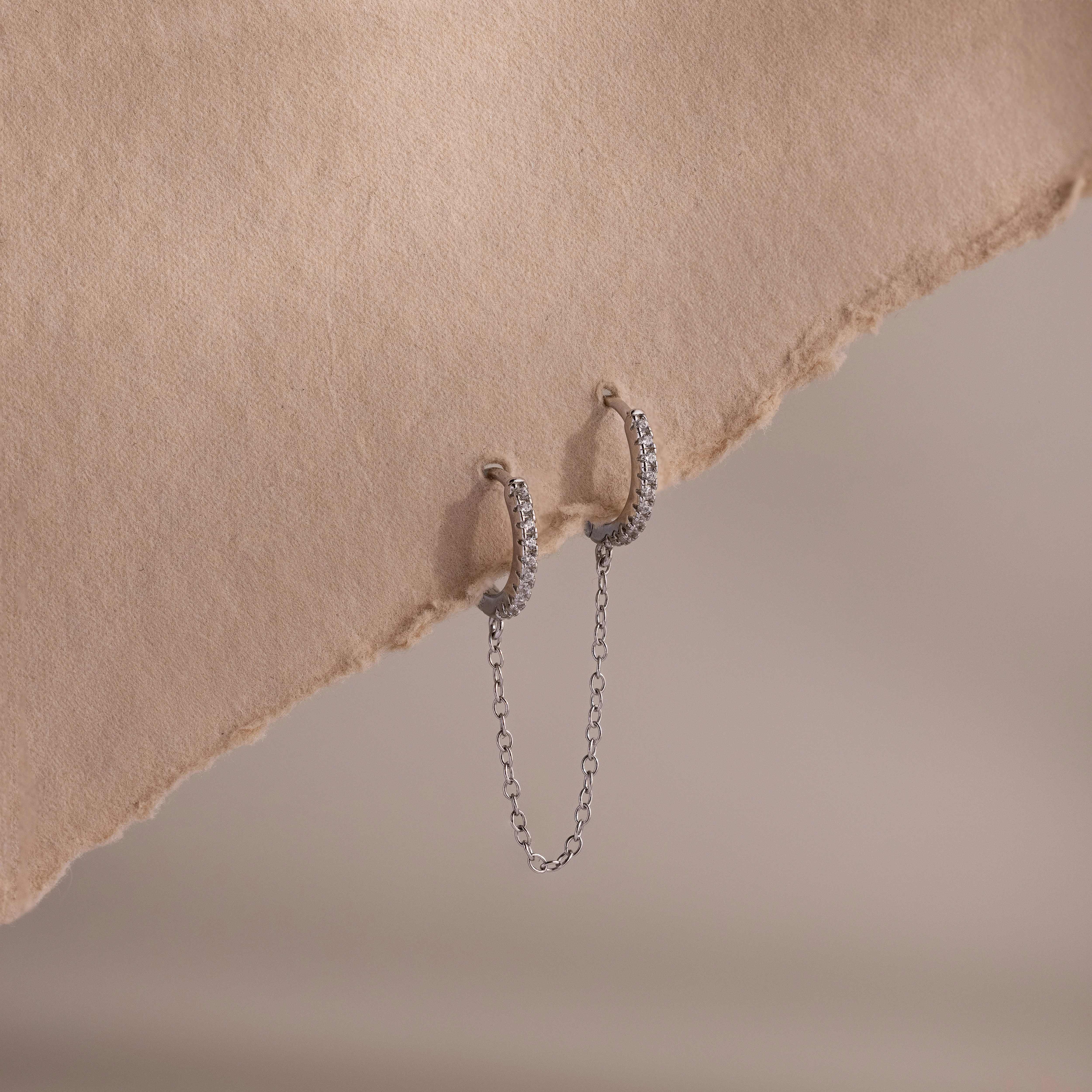 Pave Duo Chain Earrings in Silver - Image 2