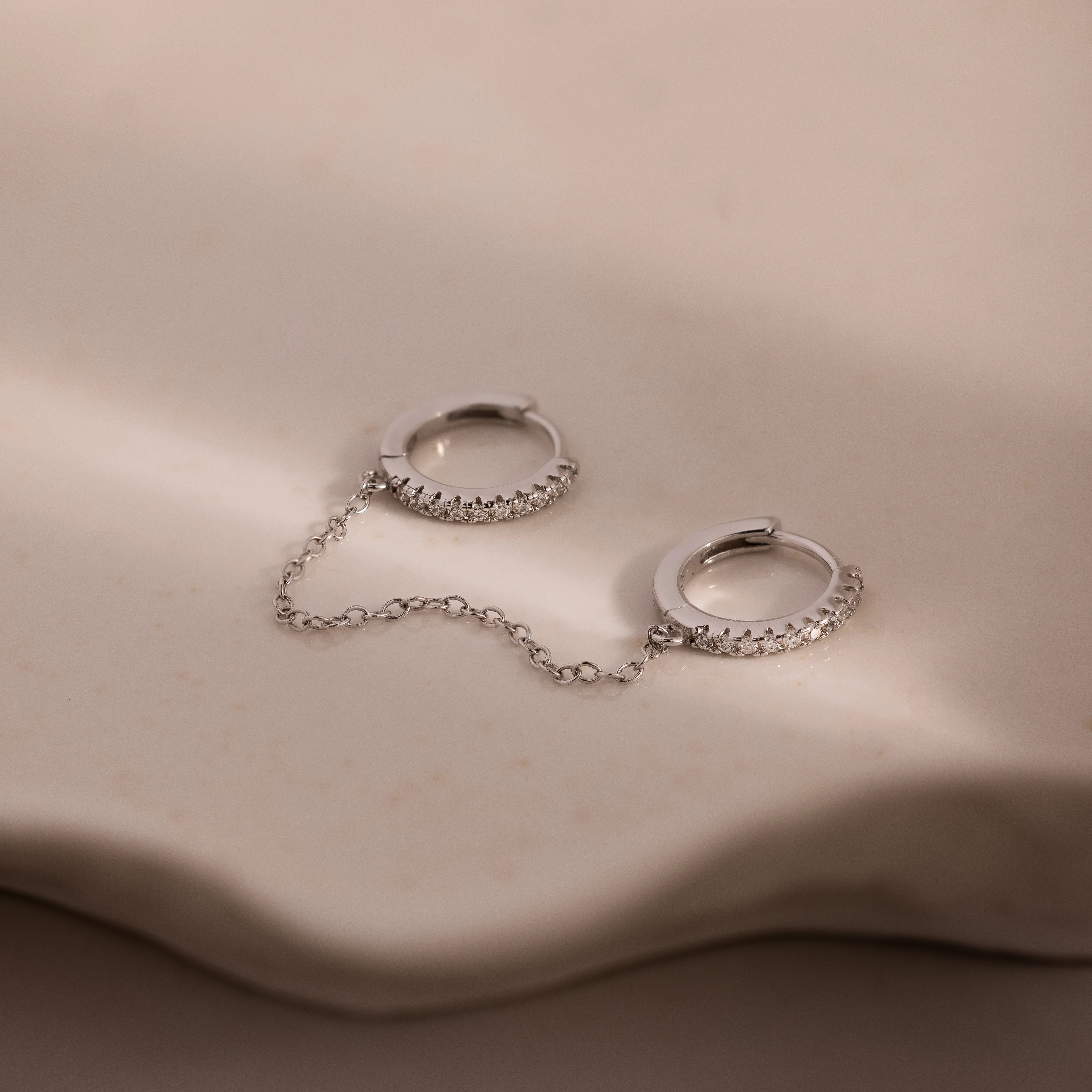 Pave Duo Chain Earrings in Silver - Image 3