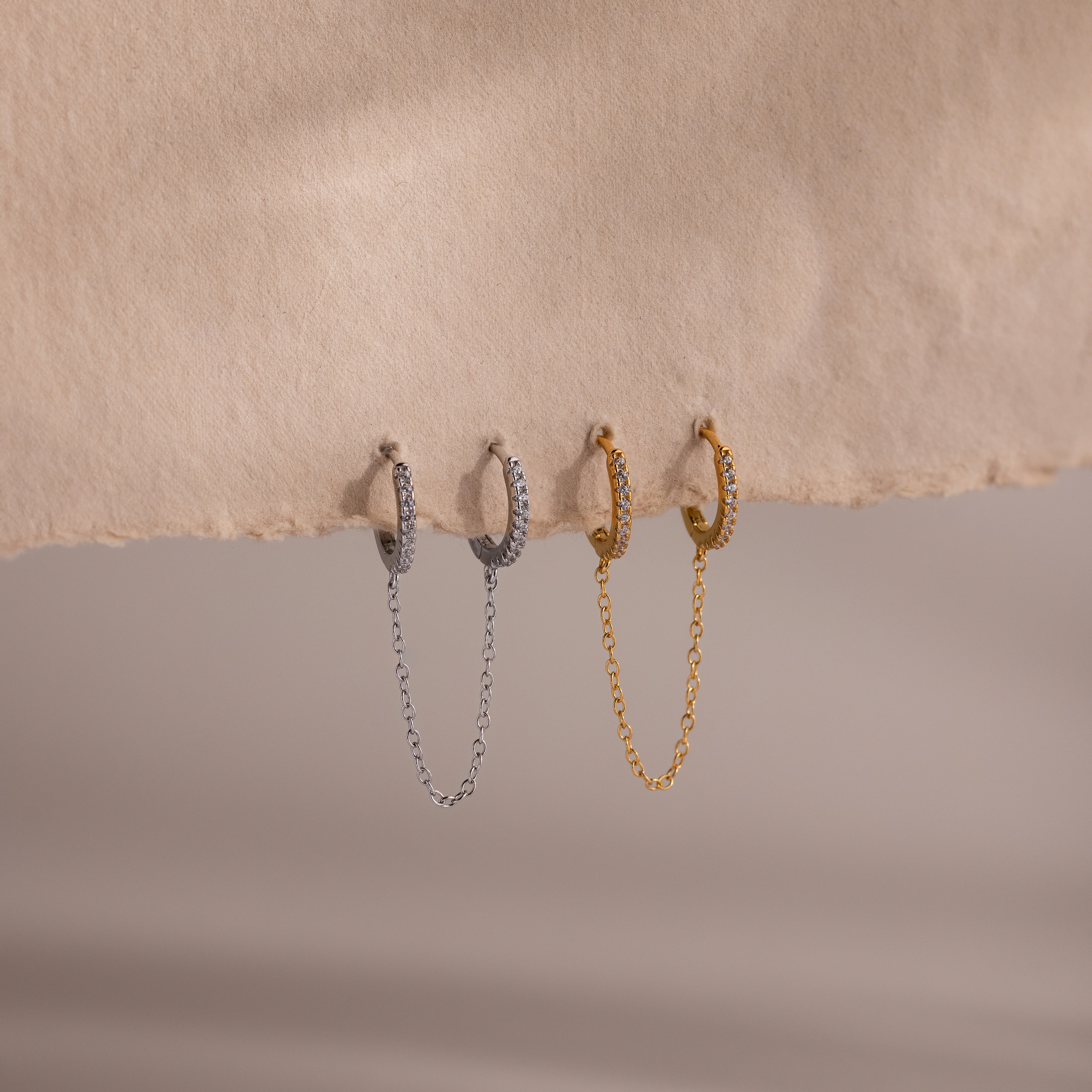 Pave Duo Chain Earrings in Silver - Image 6