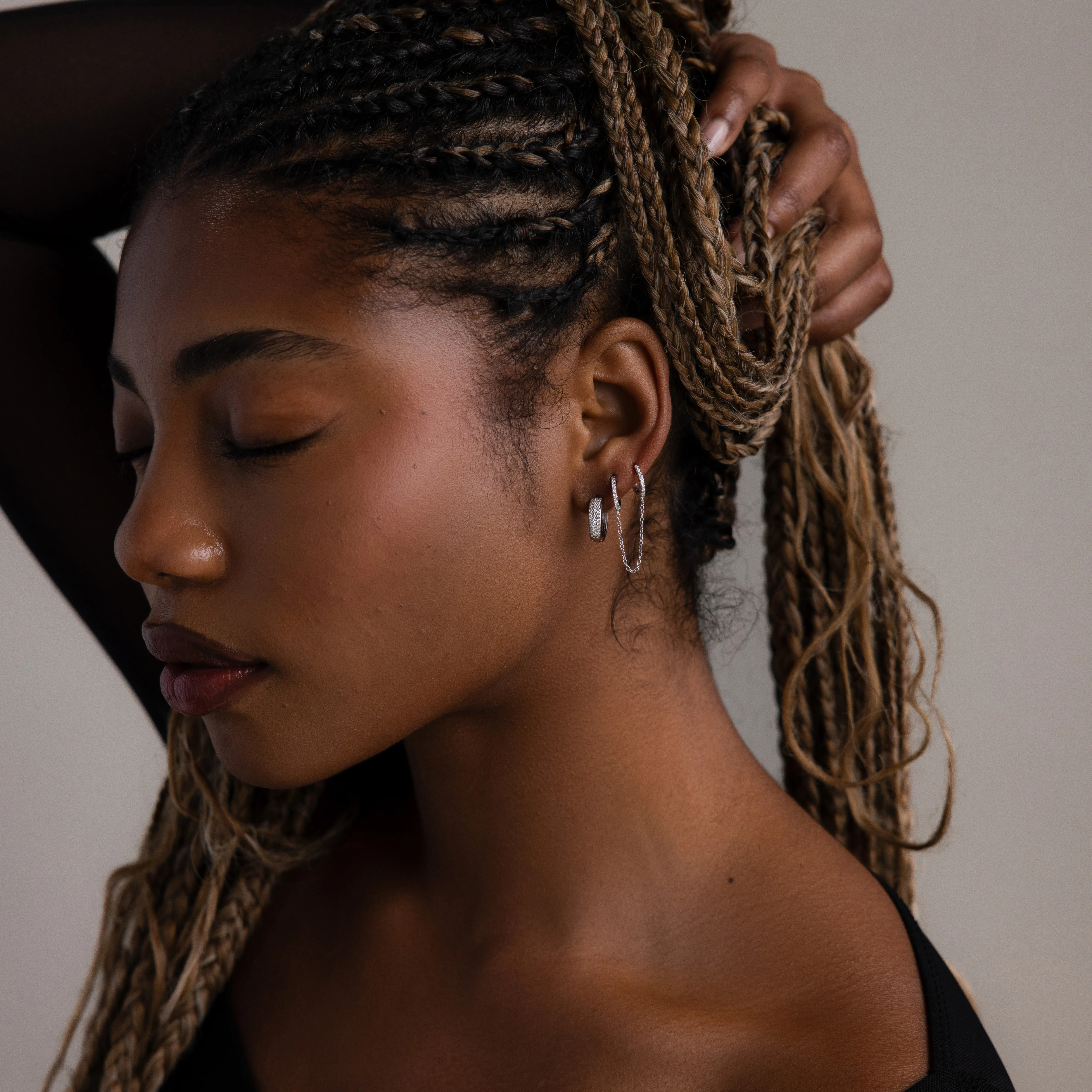 Pave Duo Chain Earrings in Silver - Image 7