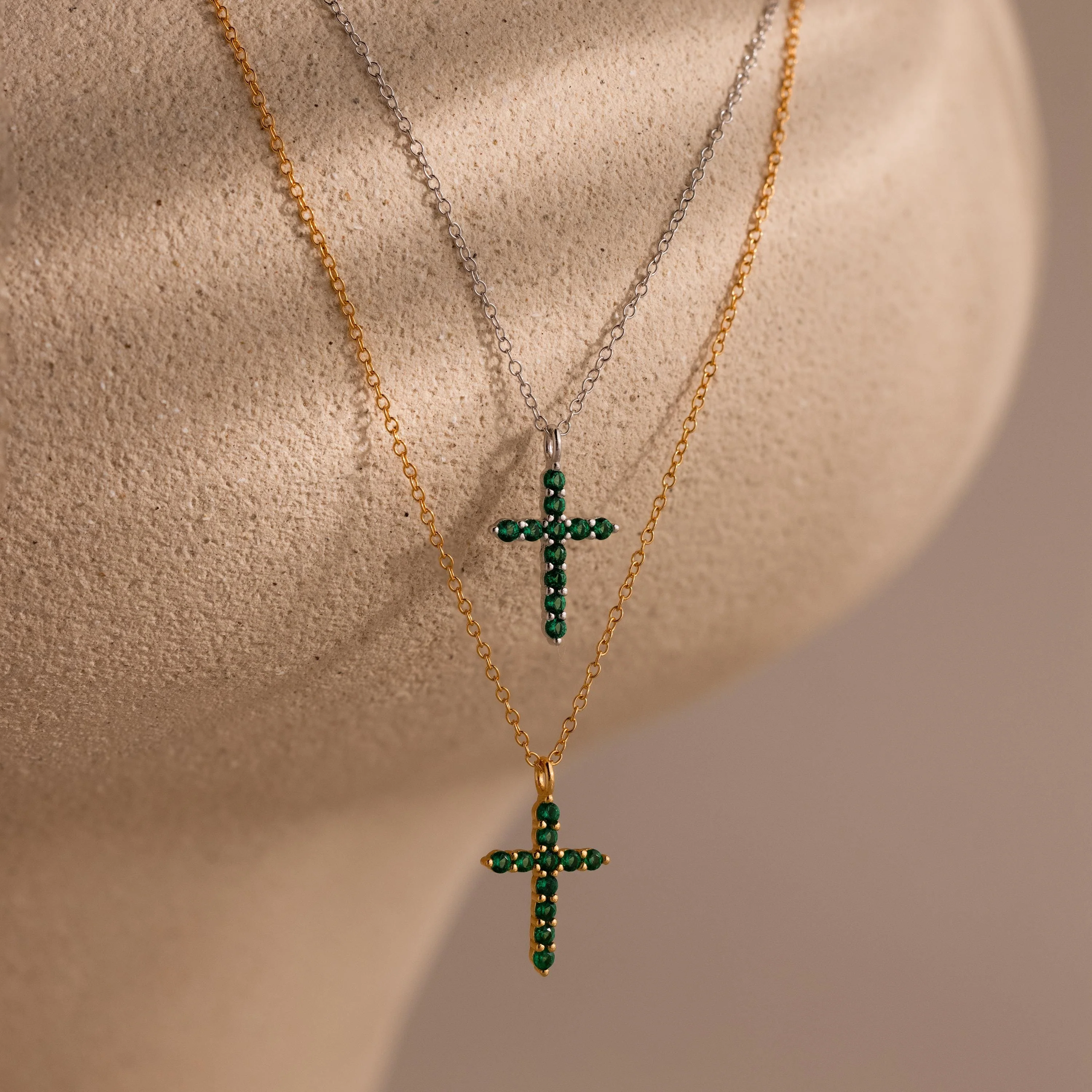 Pave Emerald Cross Necklace - Image 4