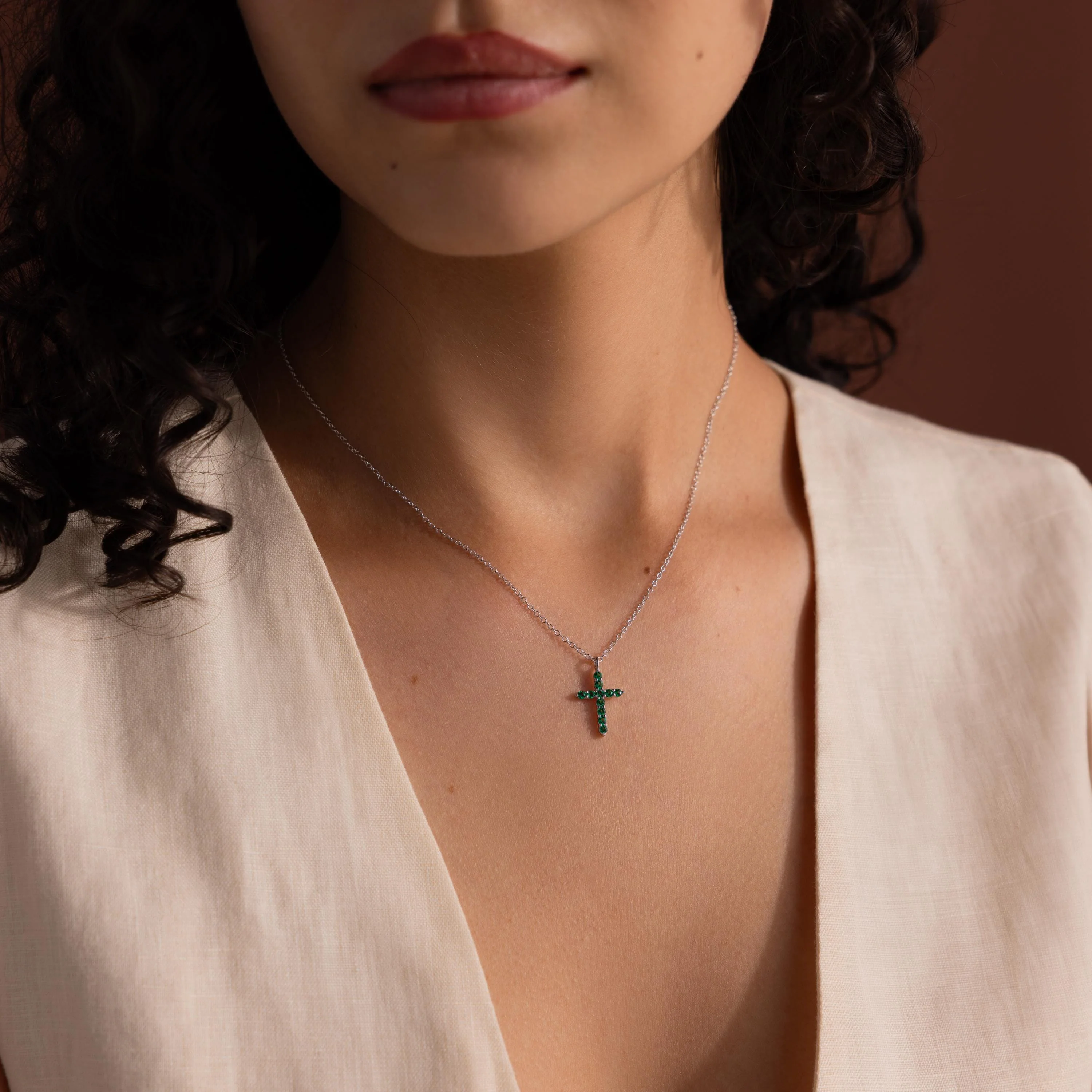 Pave Emerald Cross Necklace - Image 5