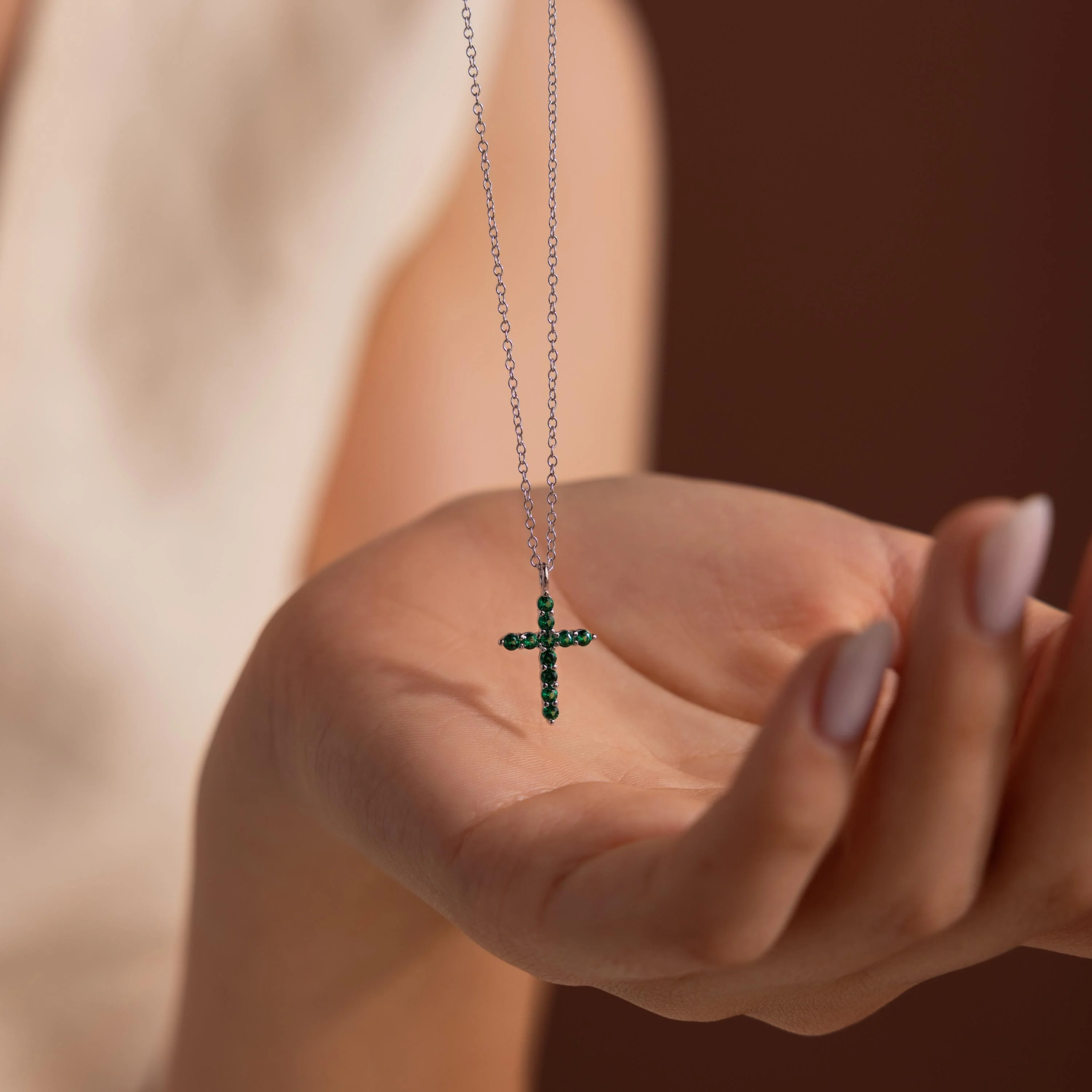 Pave Emerald Cross Necklace - Image 6