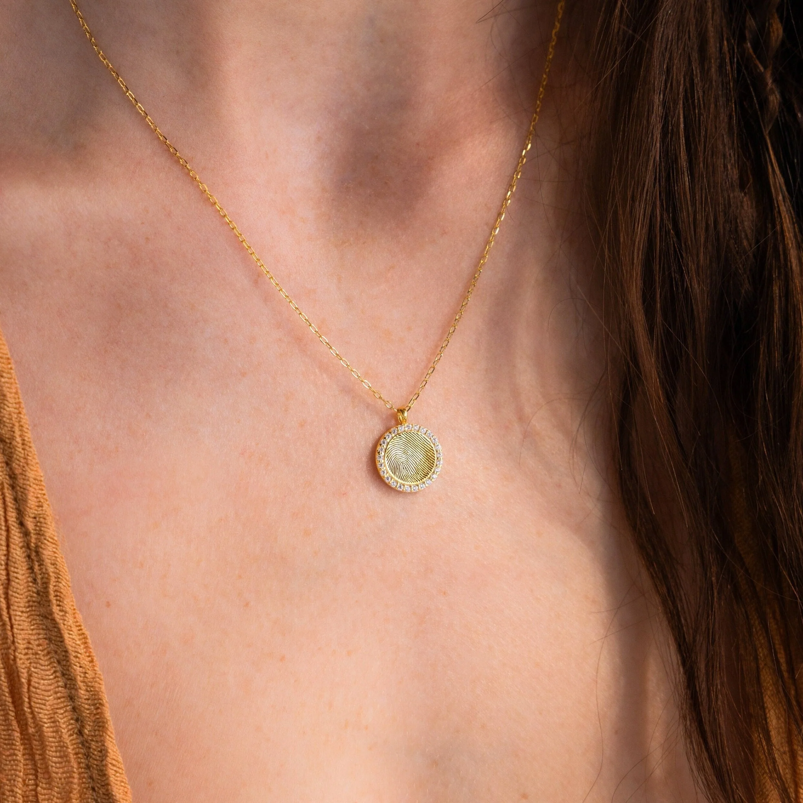 Pave Fingerprint Coin Necklace - Image 2