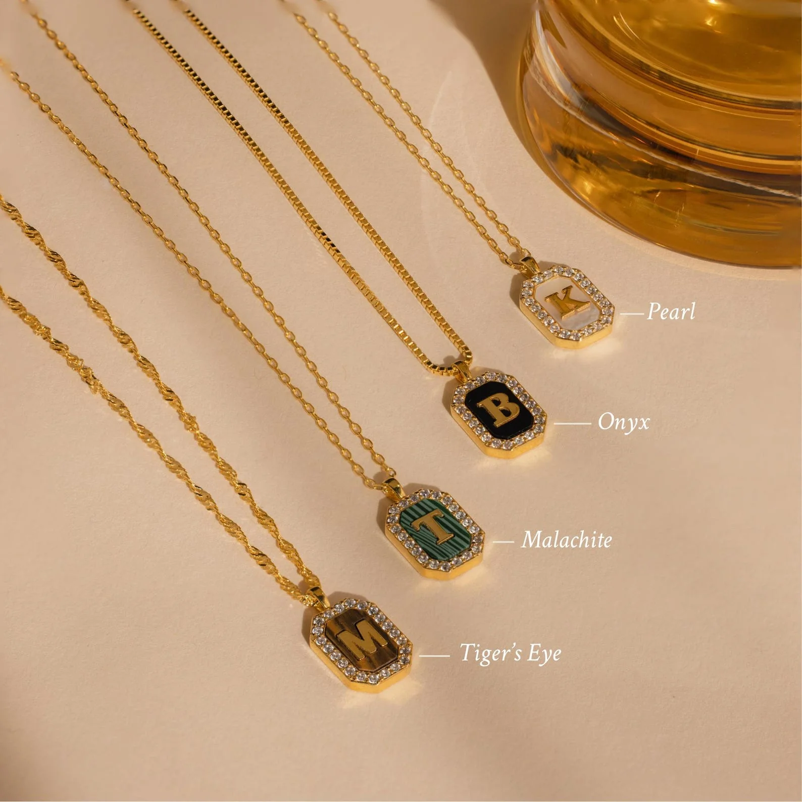 Pave Gemstone Initial Necklace - Image 3