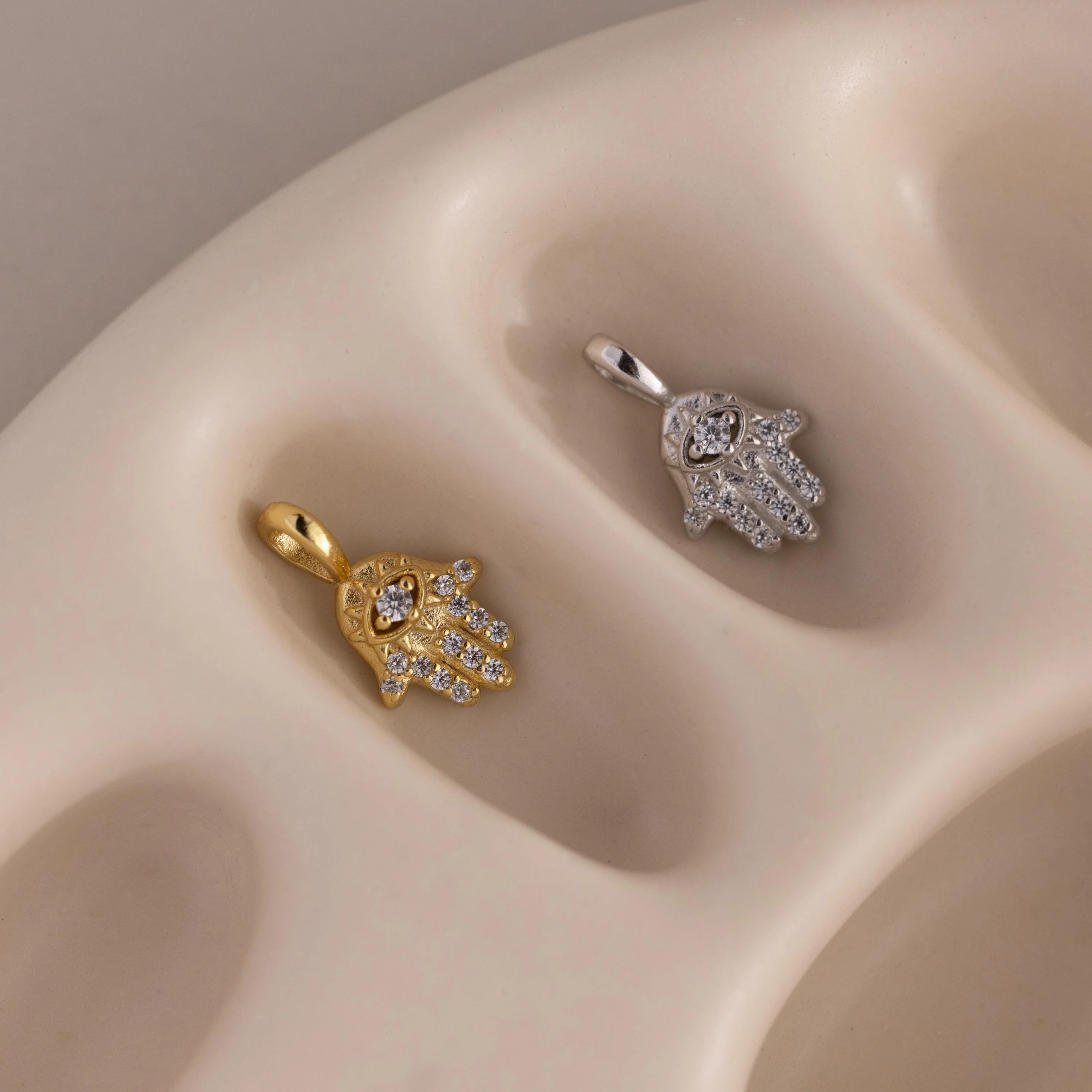 Pave Hamsa Hand Charm in Silver - Image 3