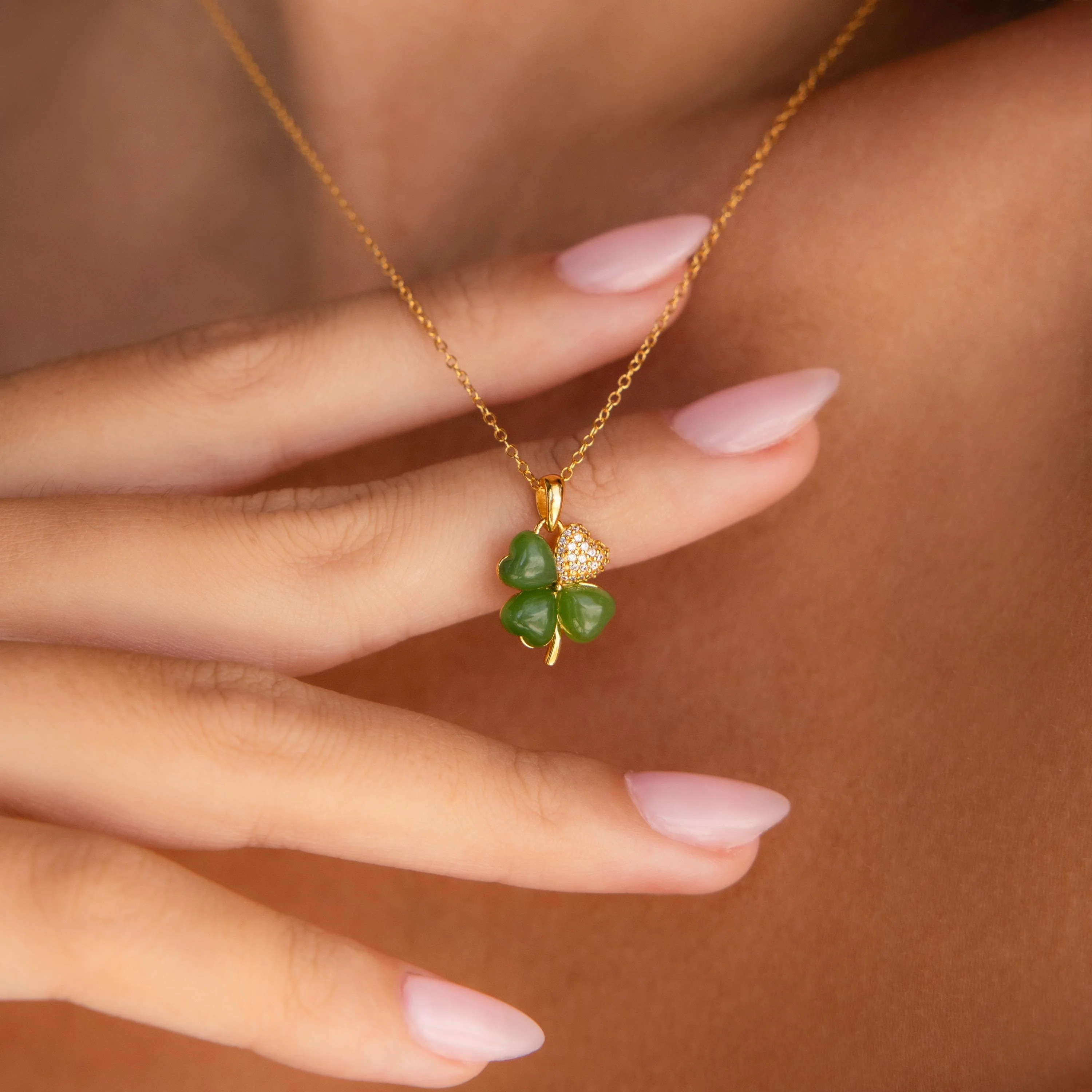 Pave Jade Clover Necklace - Image 2