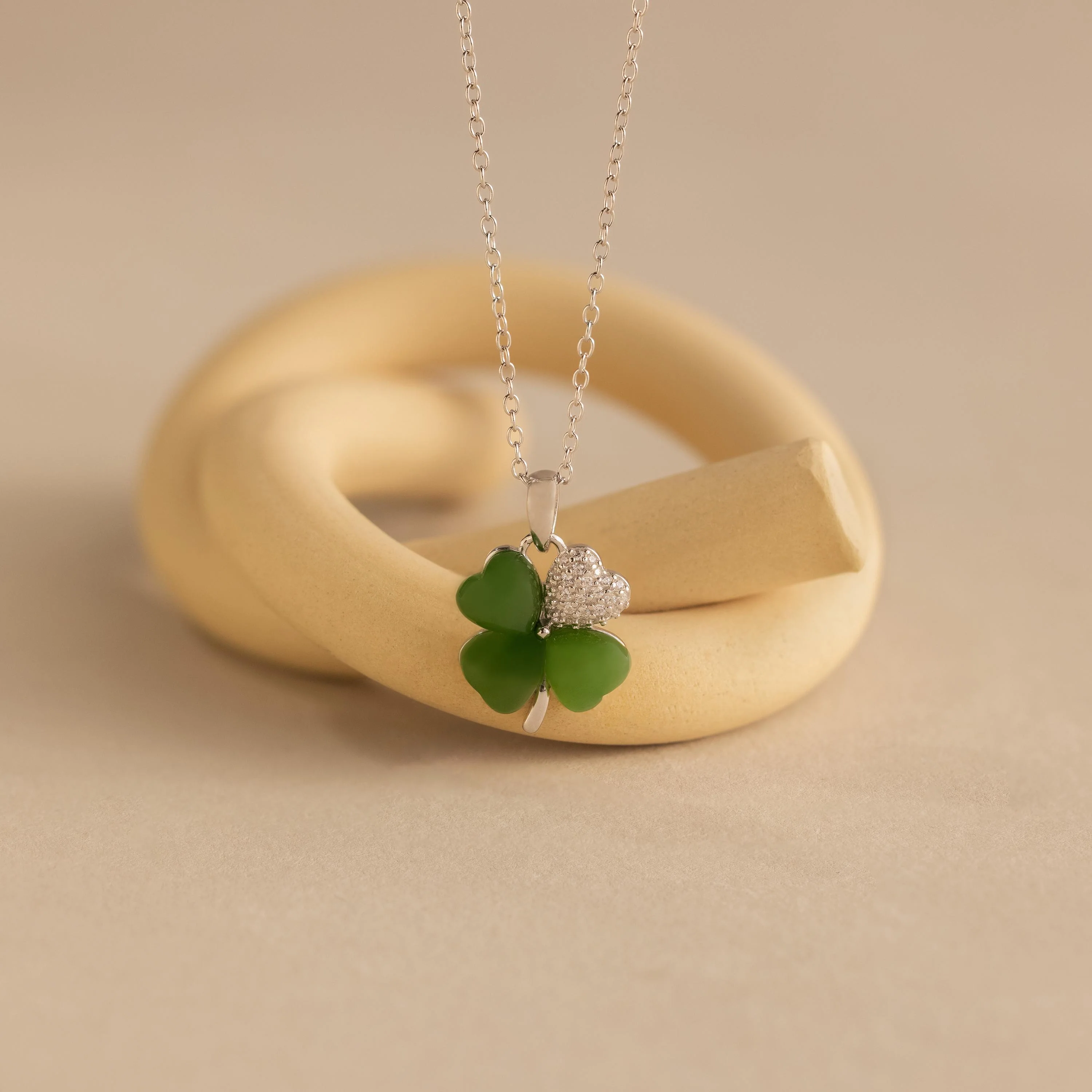 Pave Jade Clover Necklace - Image 5
