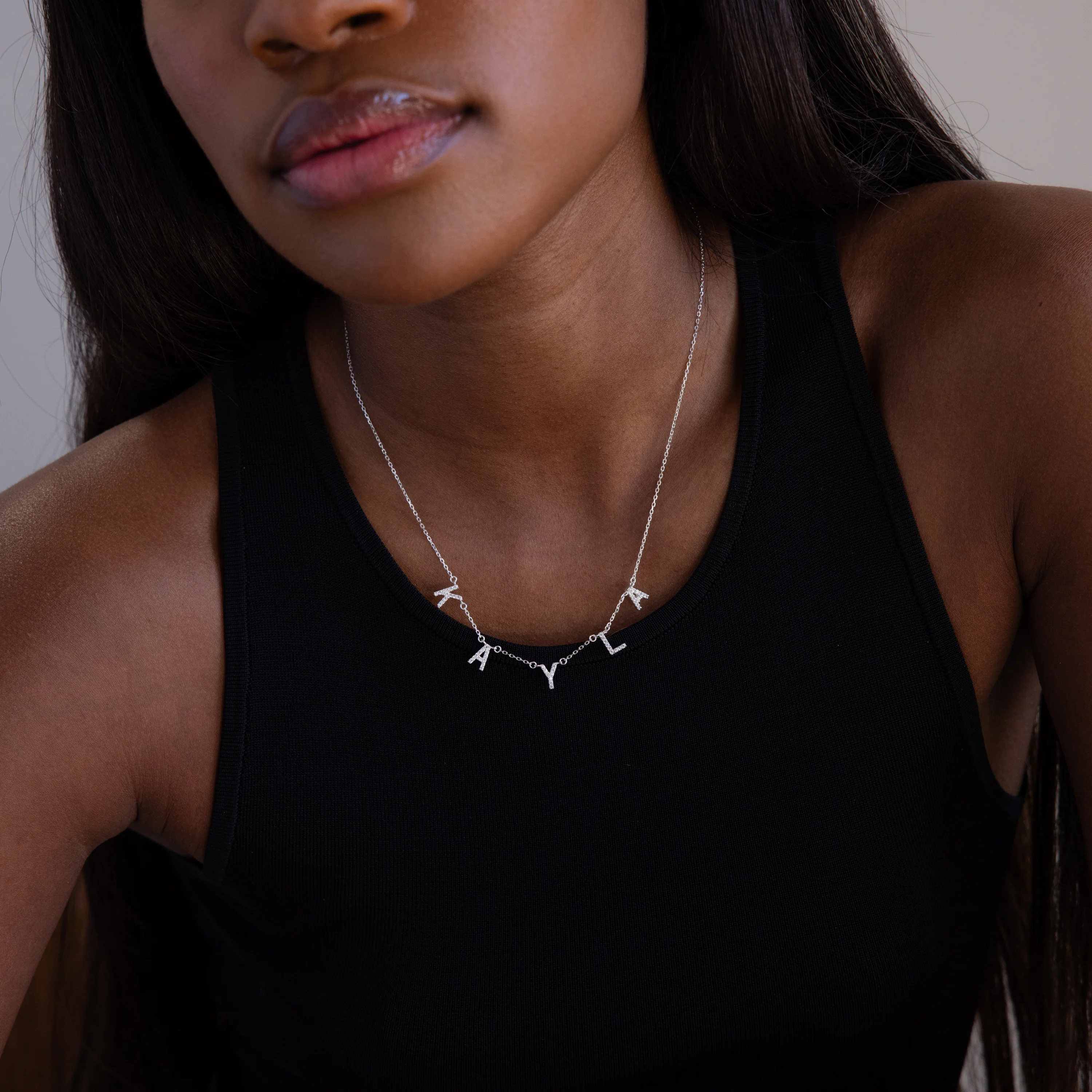 Pave Letter Necklace in Silver - Image 4