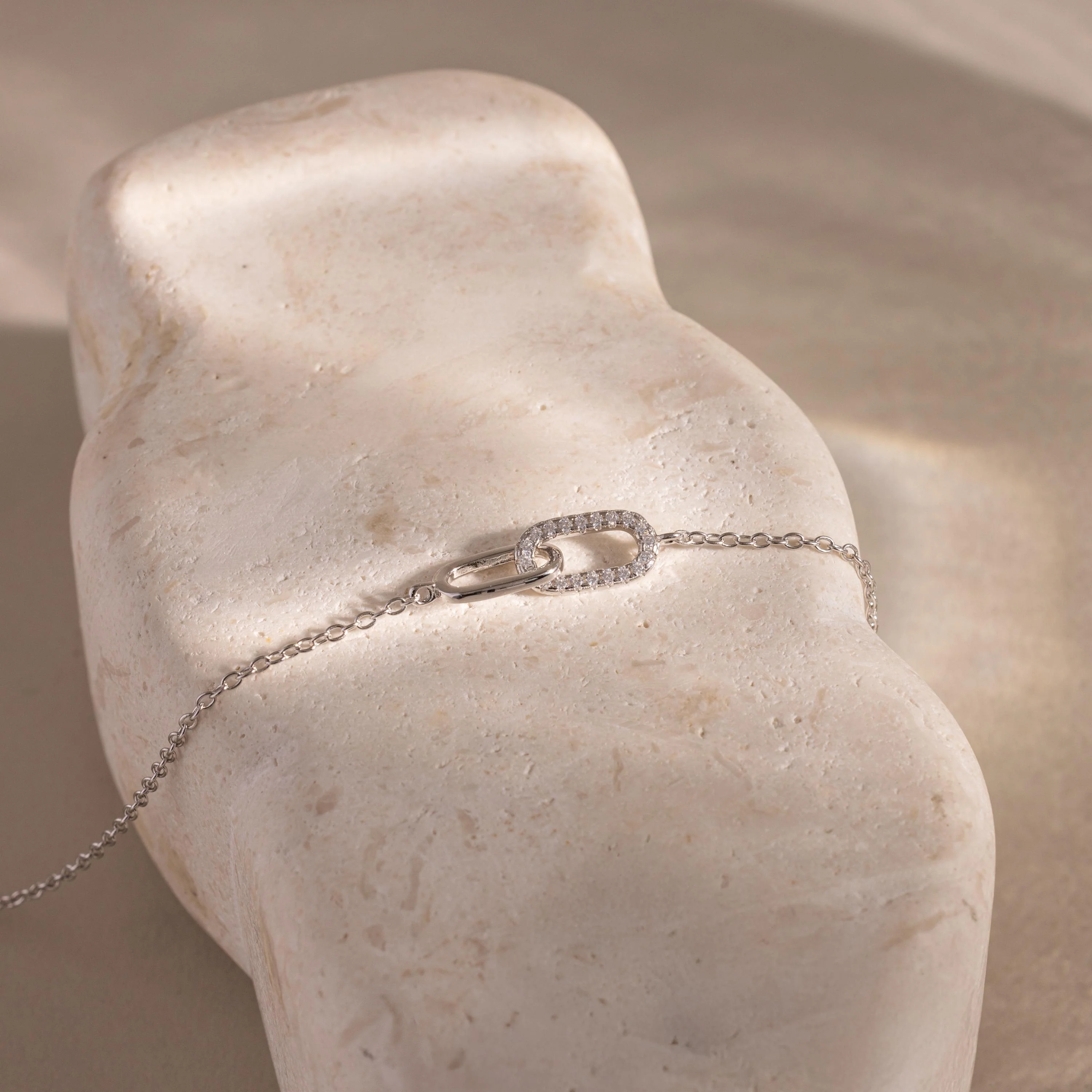 Pave Linked Pendant Bracelet in Silver - Image 3