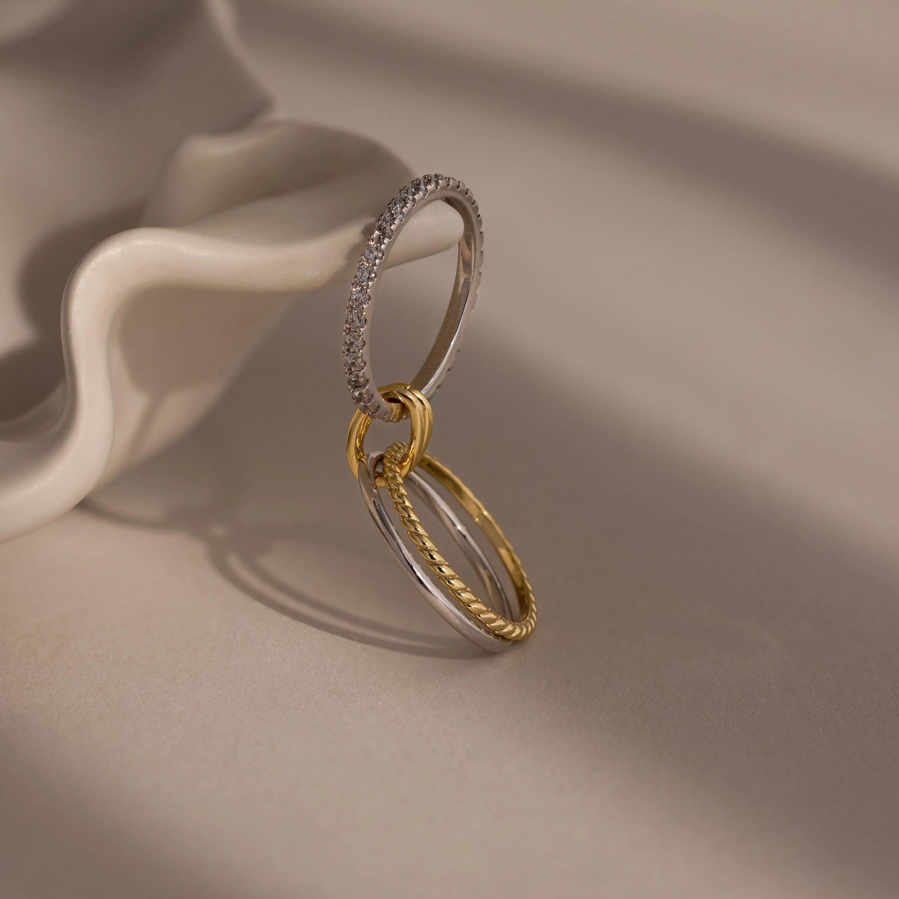 Pave Mixed Metal Linked Ring Set - Image 3