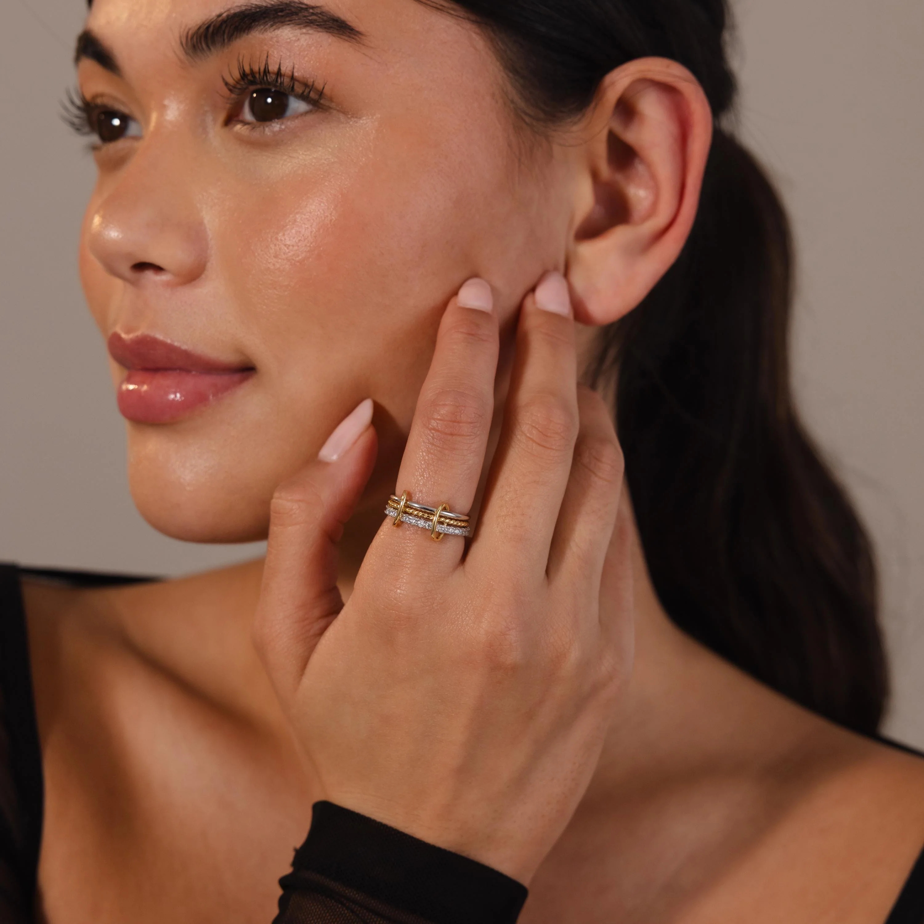 Pave Mixed Metal Linked Ring Set - Image 6