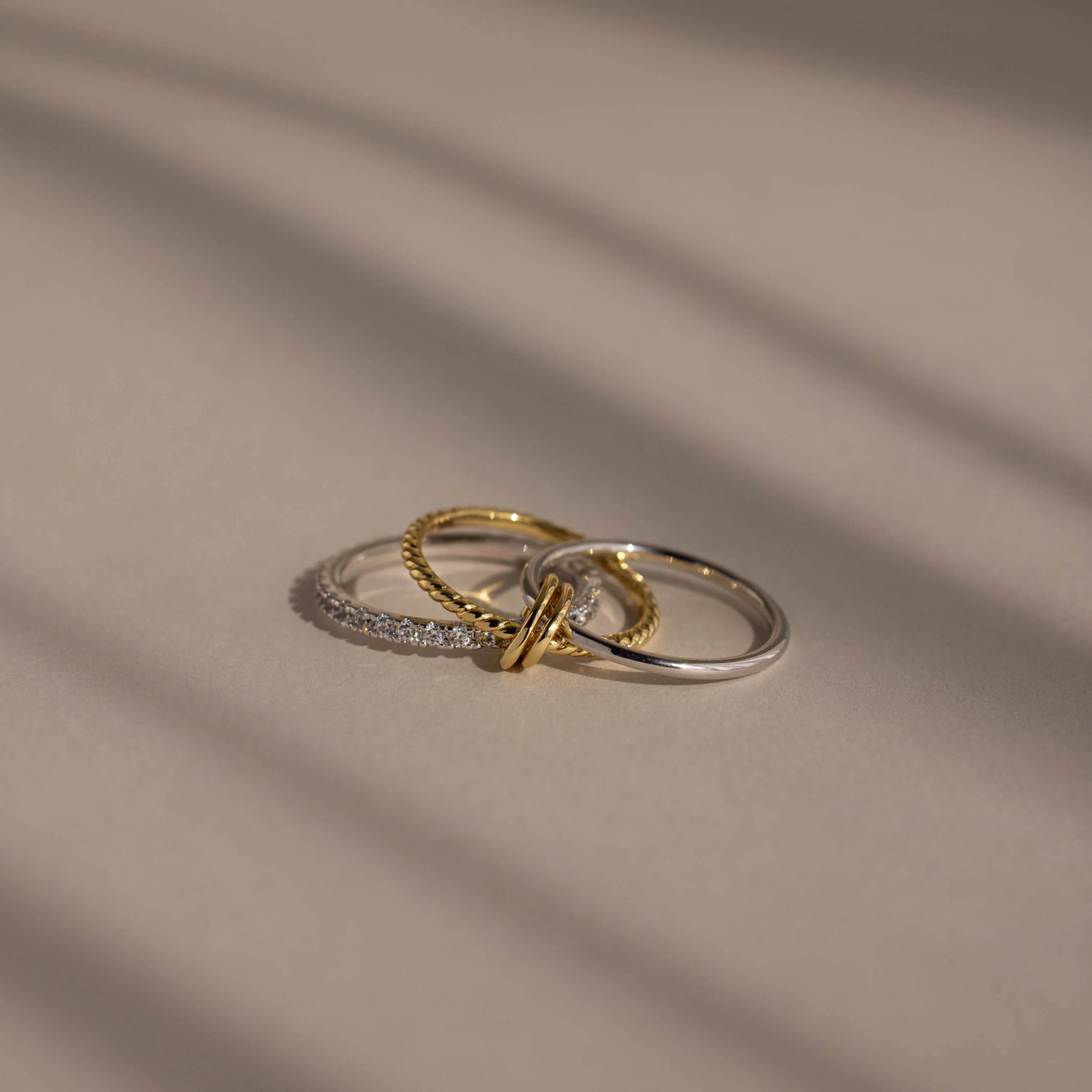 Pave Mixed Metal Linked Ring Set - Image 7