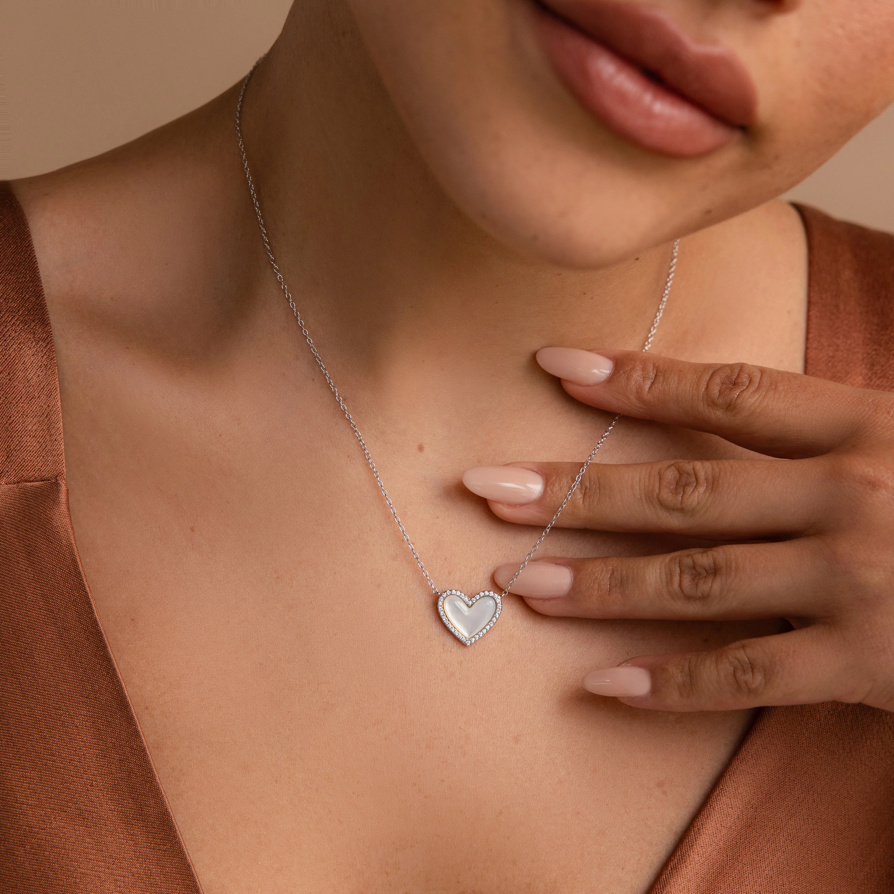 Pave Mother of Pearl Heart Necklace - Image 8