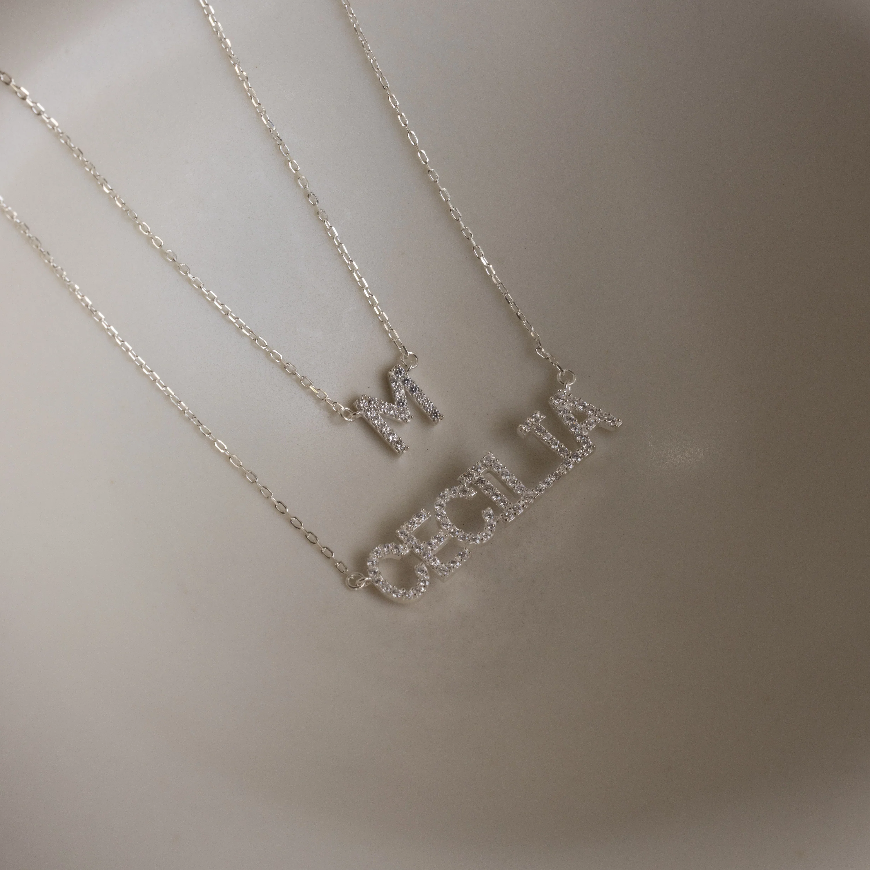 Pave Initial Necklace in Silver - Image 4