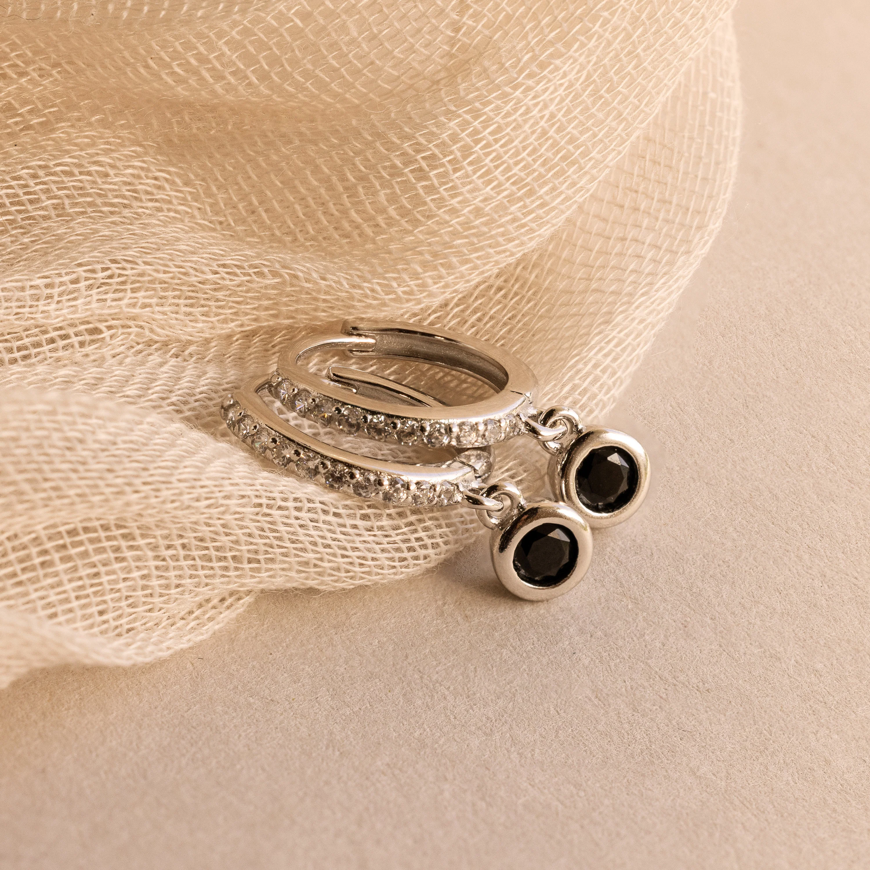 Pave Onyx Drop Huggies - Image 5