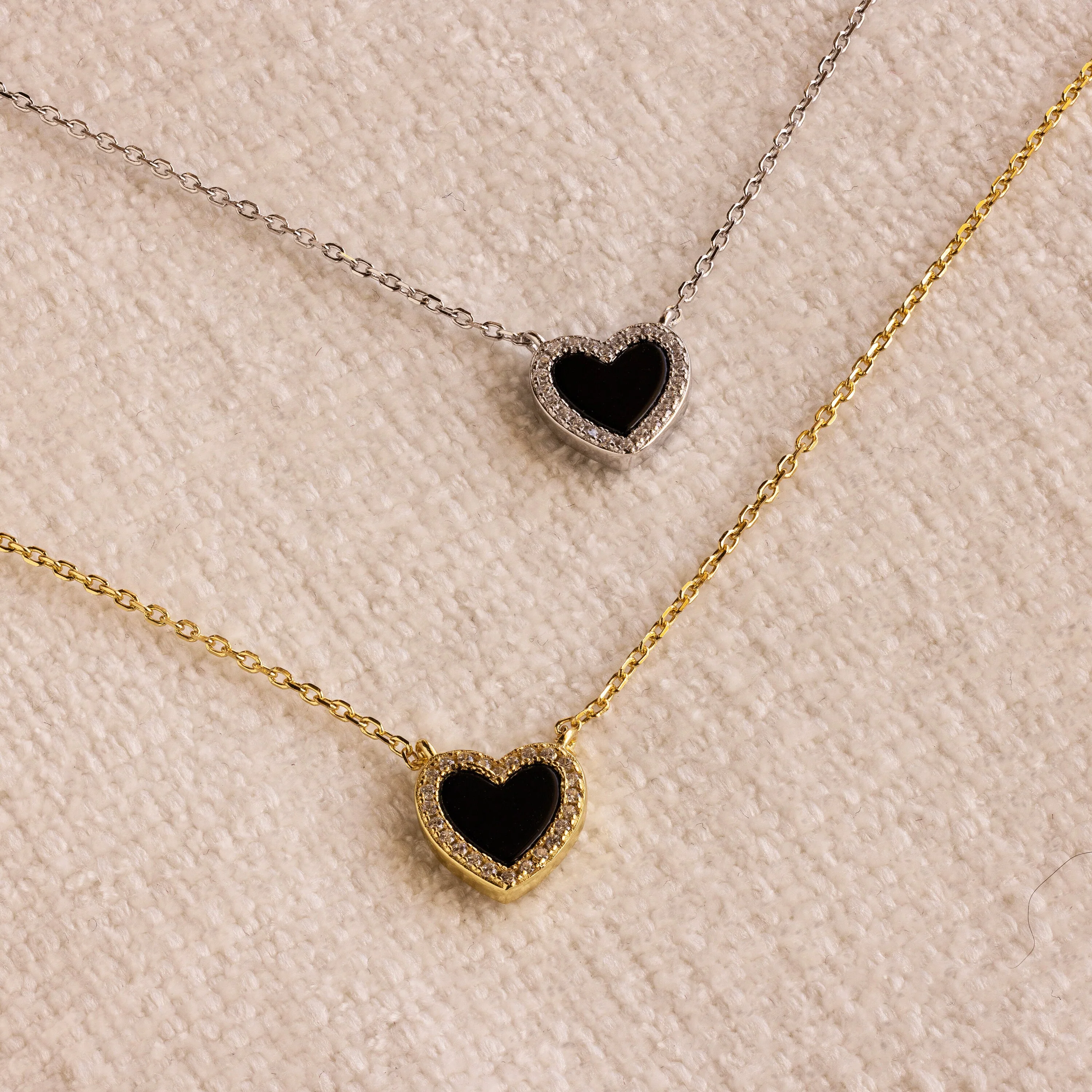 Pave Onyx Heart Necklace in 18K Gold - Image 4