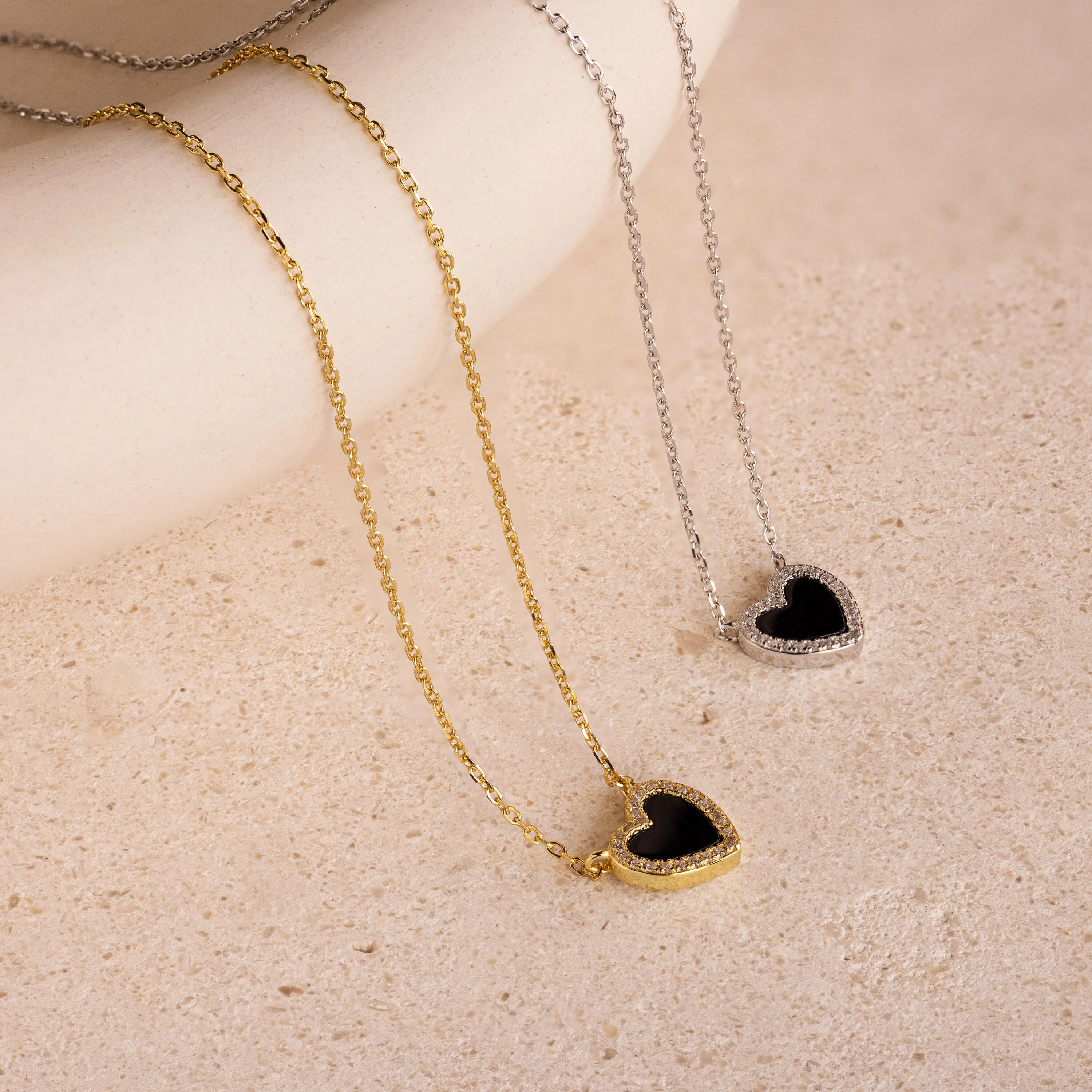 Pave Onyx Heart Necklace in Silver - Image 4