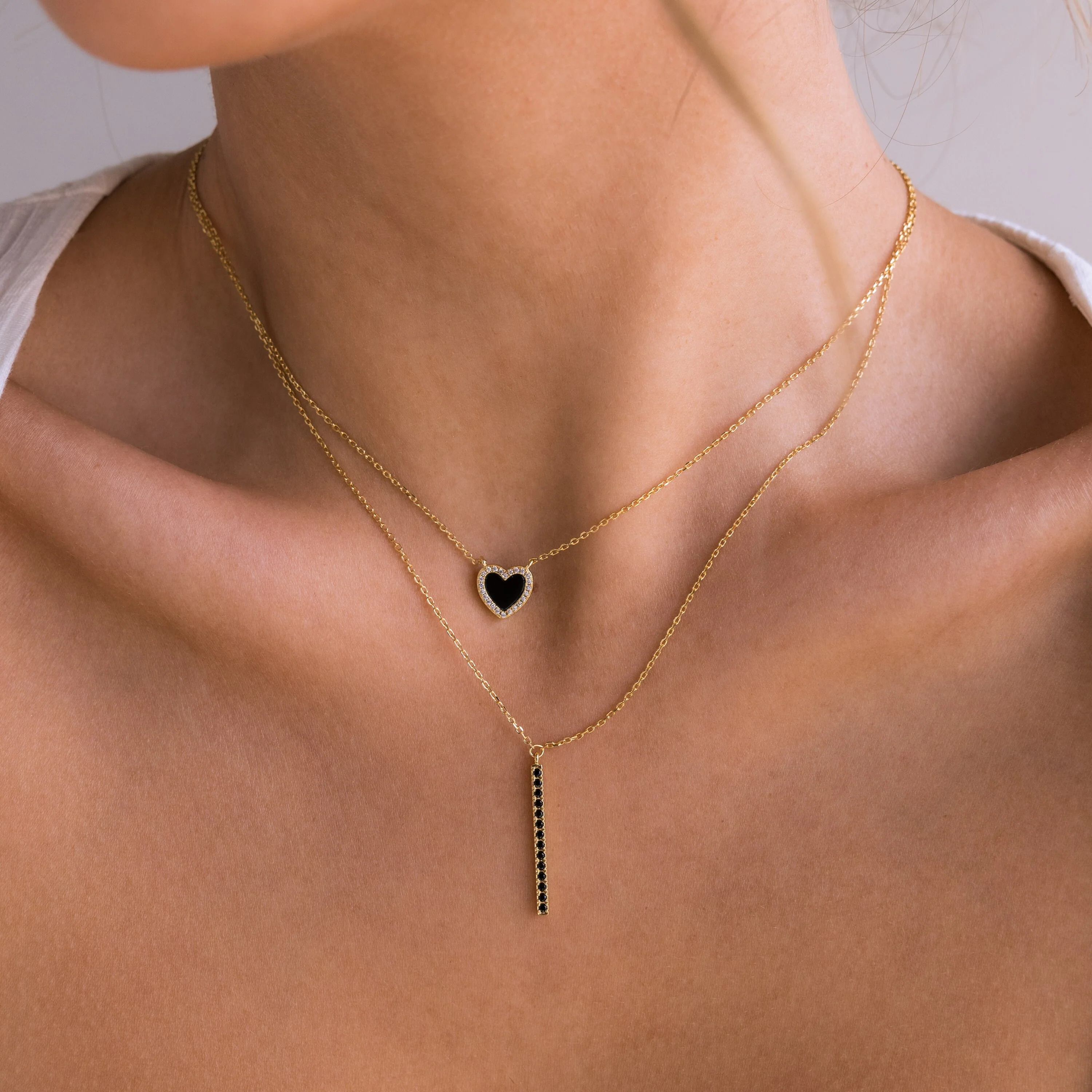 Pave Onyx Heart Necklace in 18K Gold - Image 5