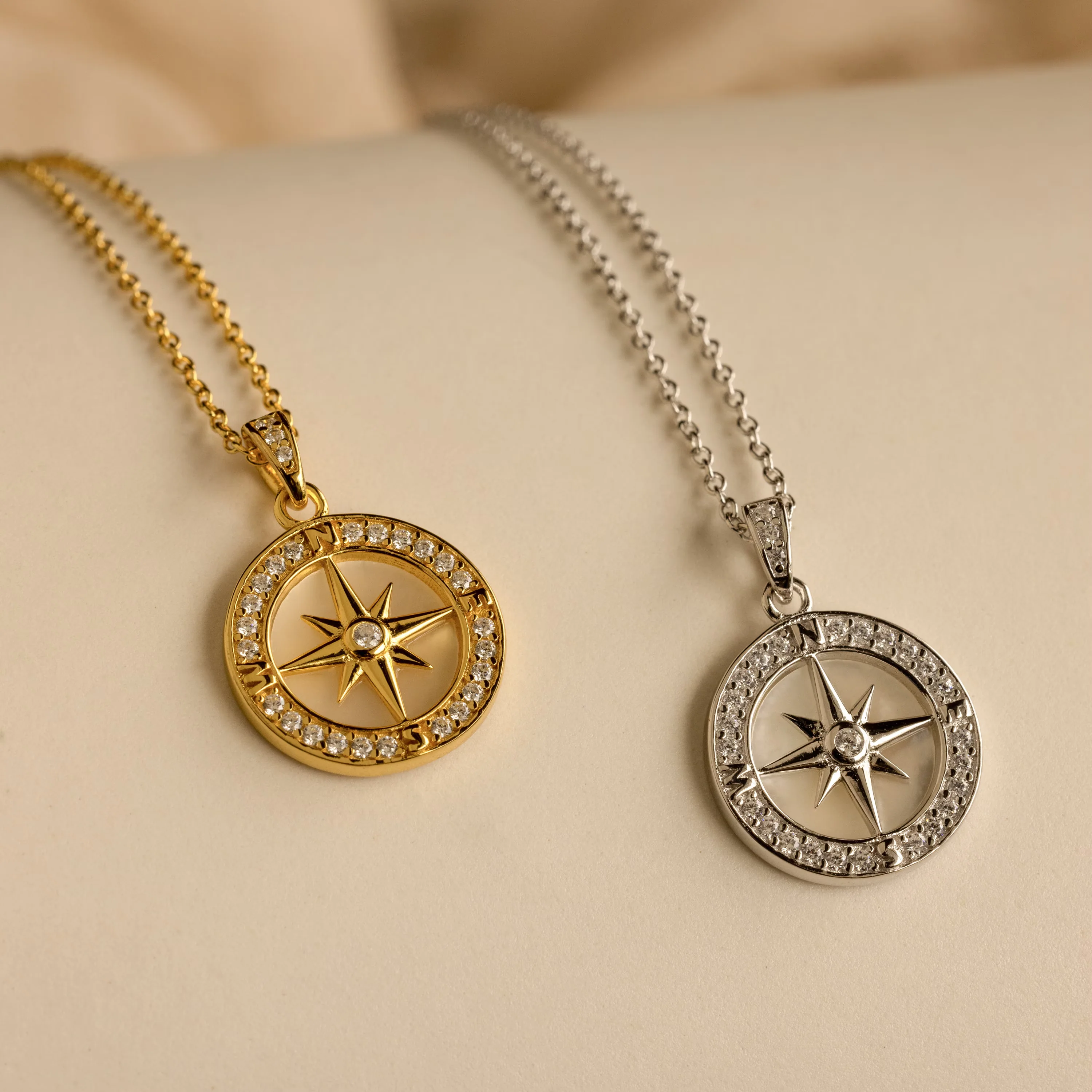 Pave Pearl Compass Necklace - Image 3