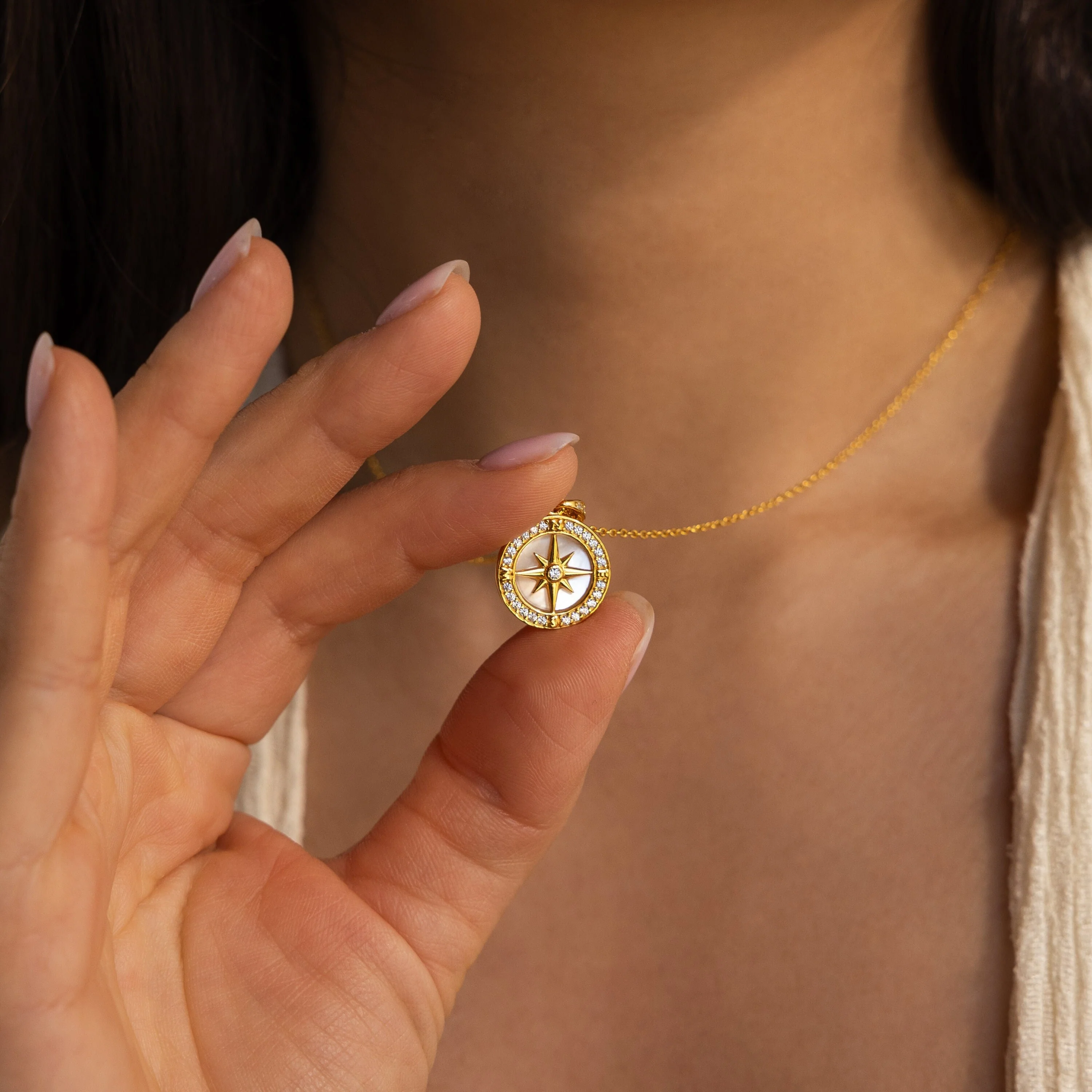 Pave Pearl Compass Necklace - Image 8