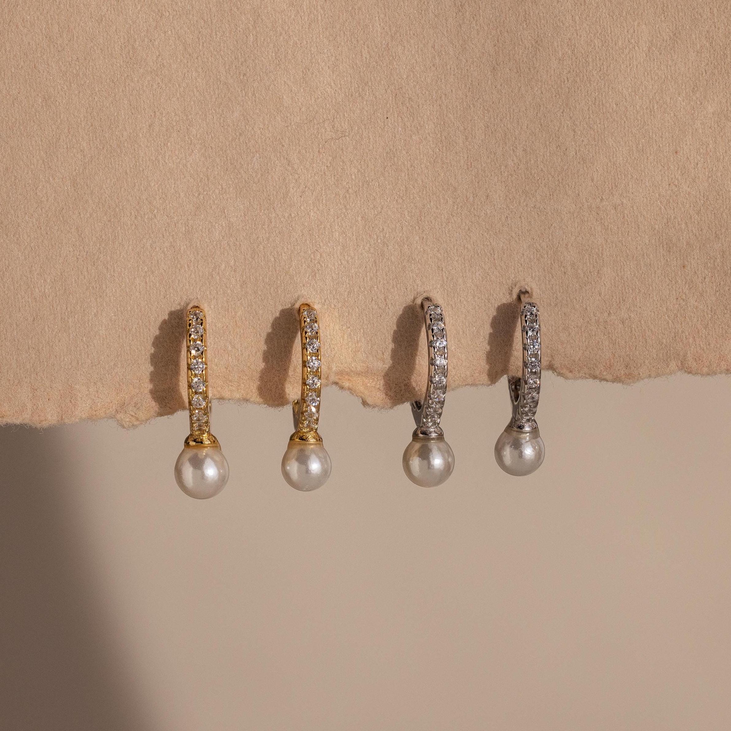 Pave Pearl Drop Huggies - Image 3