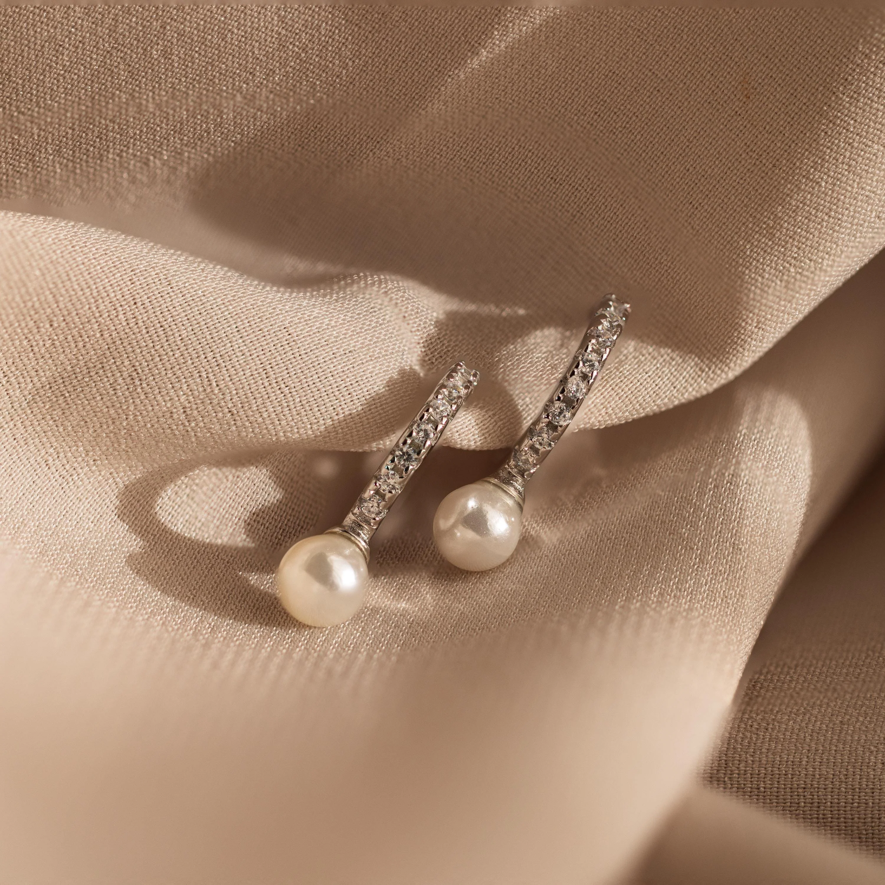 Pave Pearl Drop Huggies - Image 5