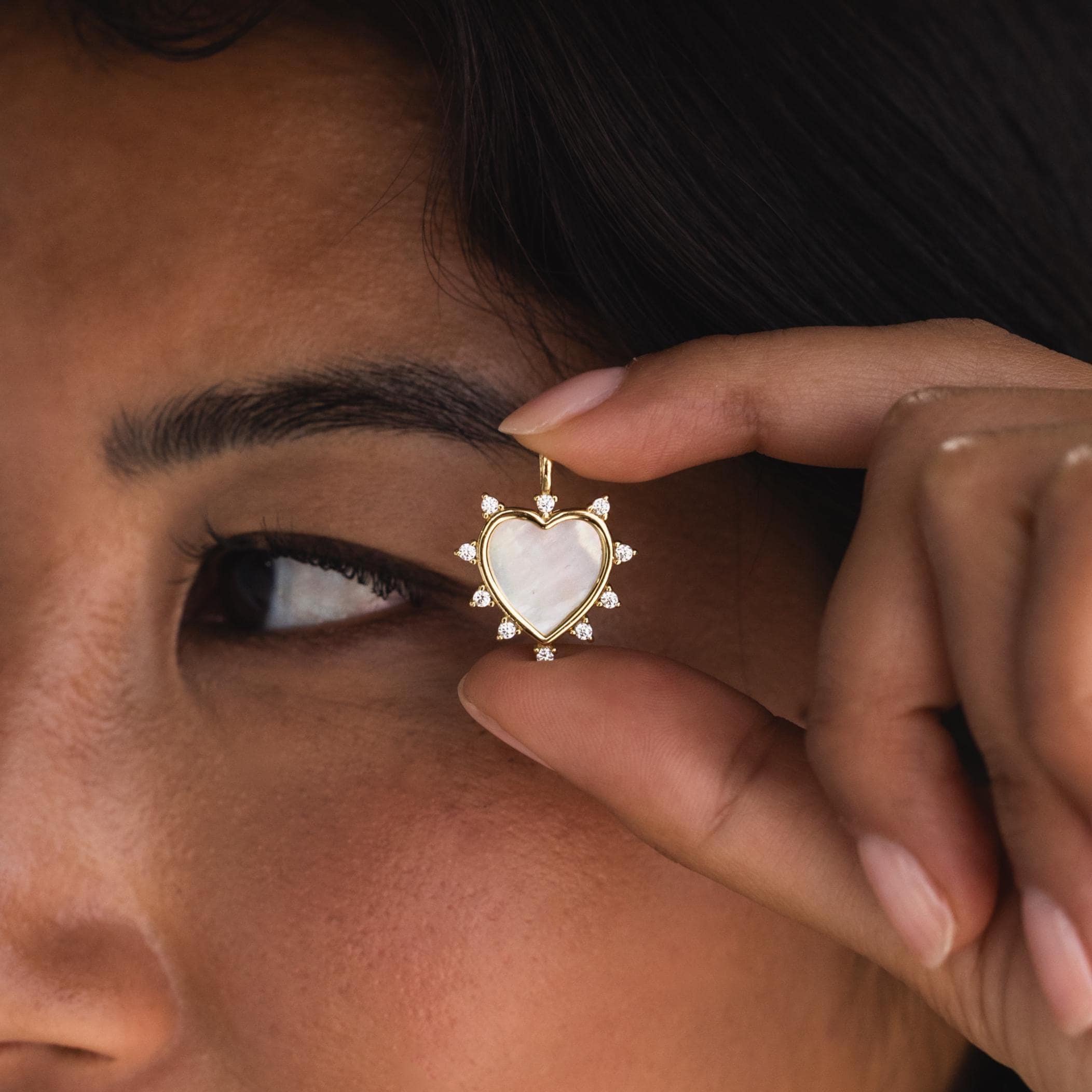 Pave Pearl Heart Charm in 18K Gold - Image 2
