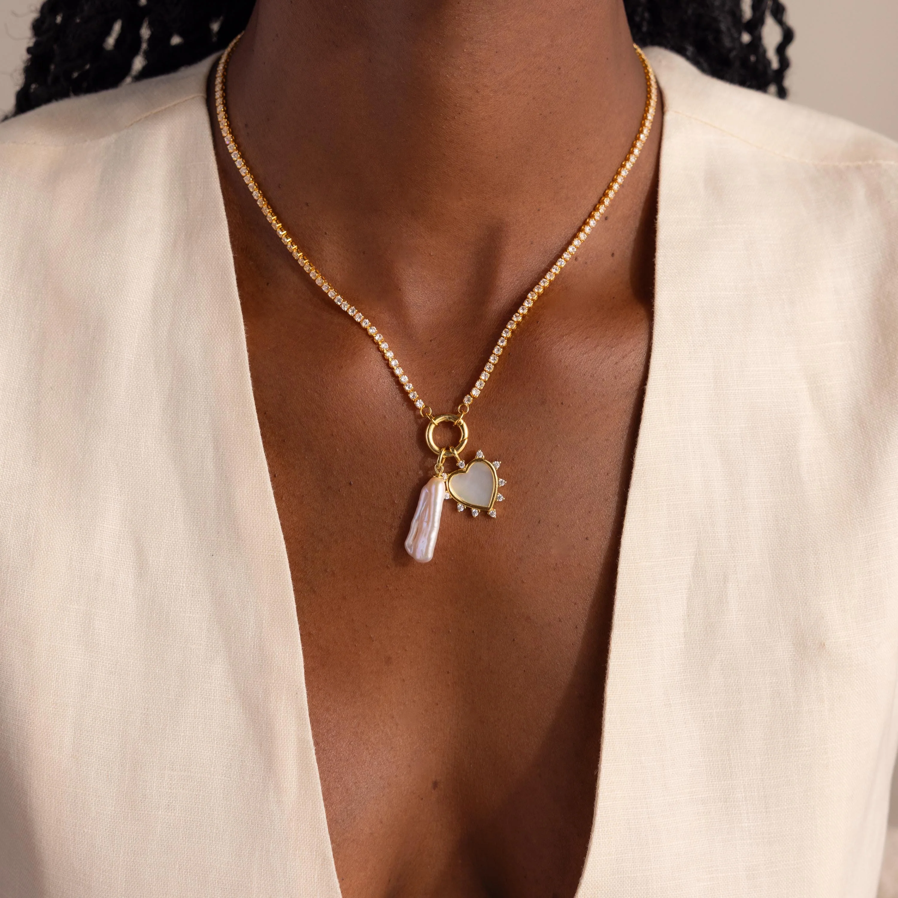 Pave Pearl Heart Charm in 18K Gold - Image 3