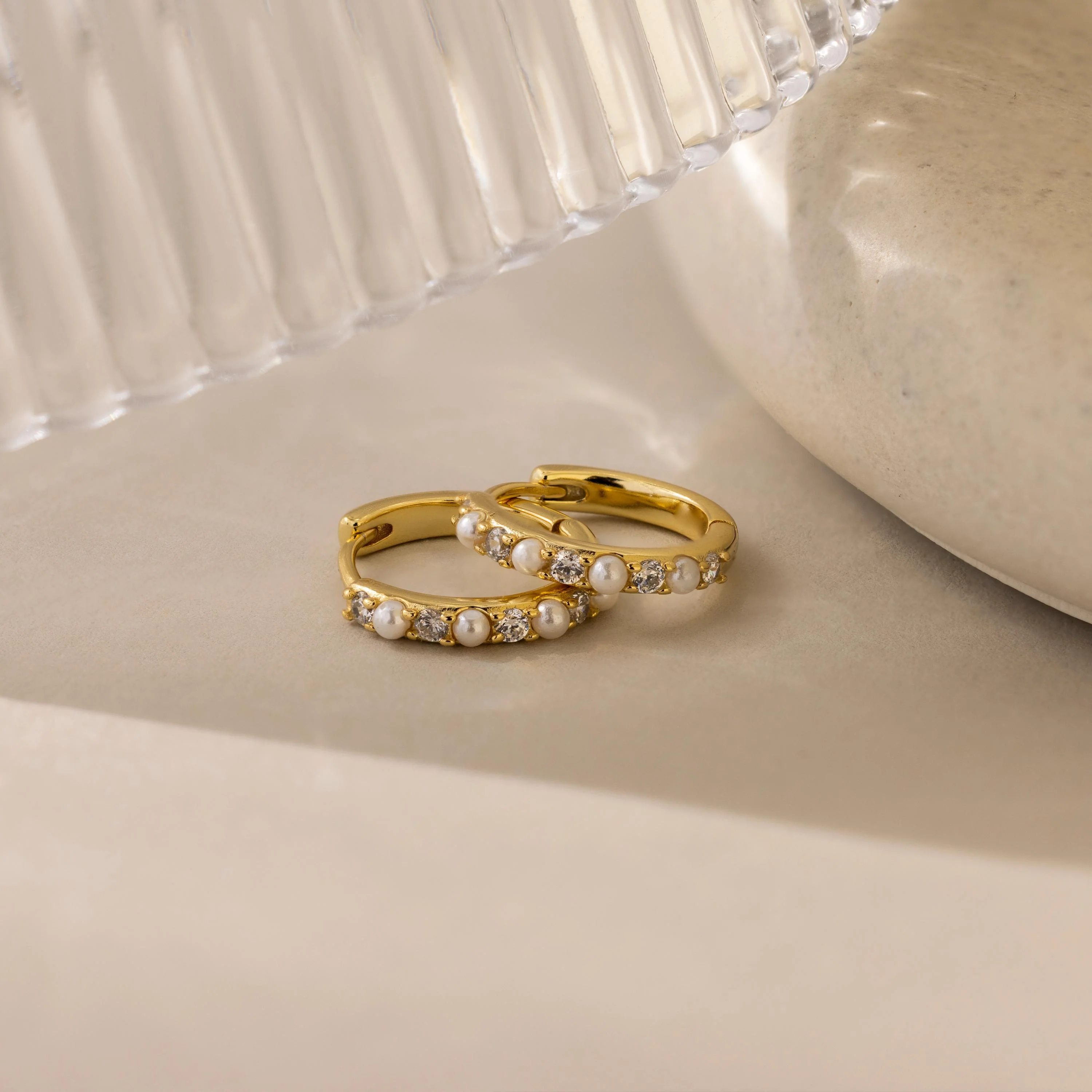 Pave Pearl Huggies - Image 2