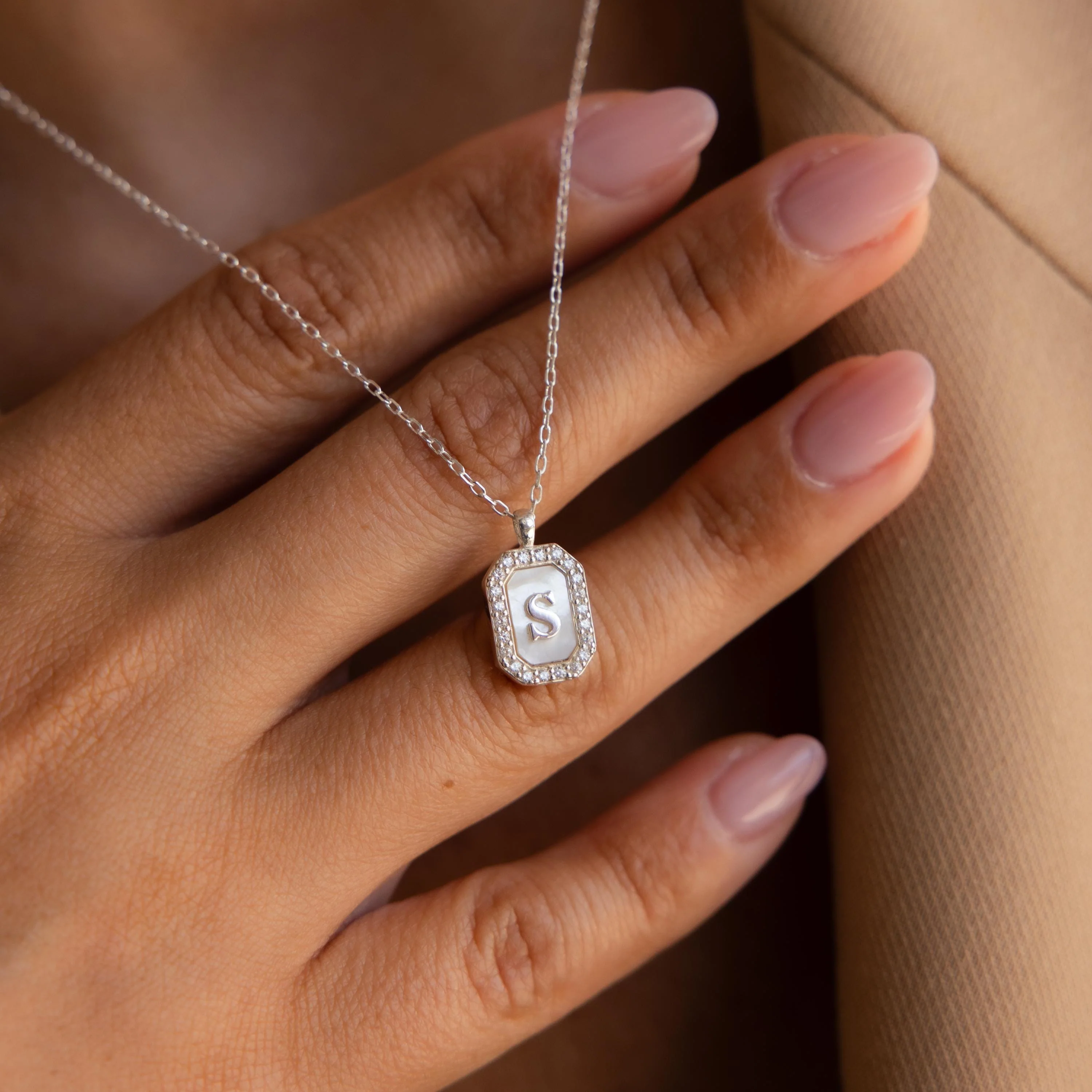 Pave Pearl Initial Necklace - Image 4