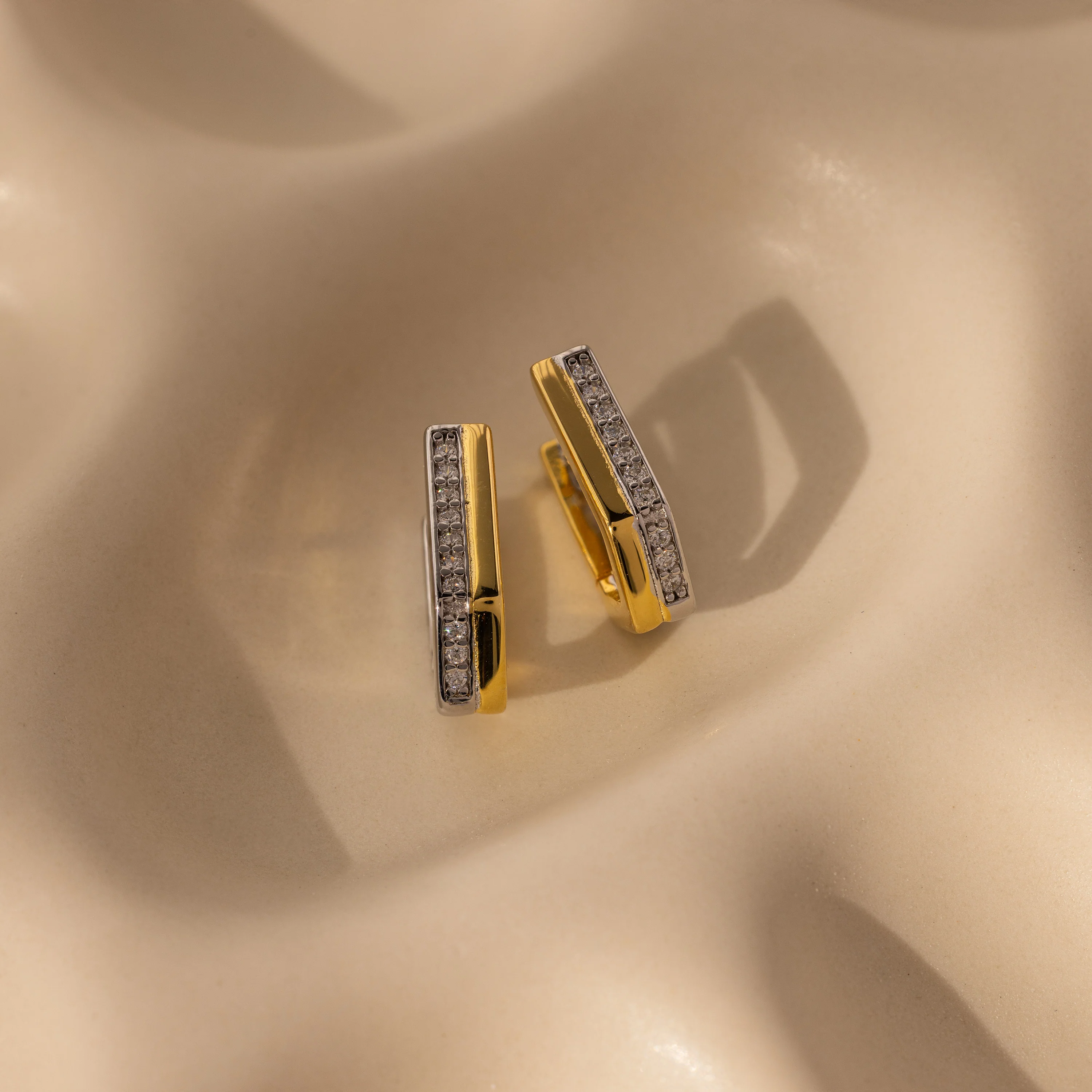 Pave Pointed Mixed Metal Hoops - Image 3