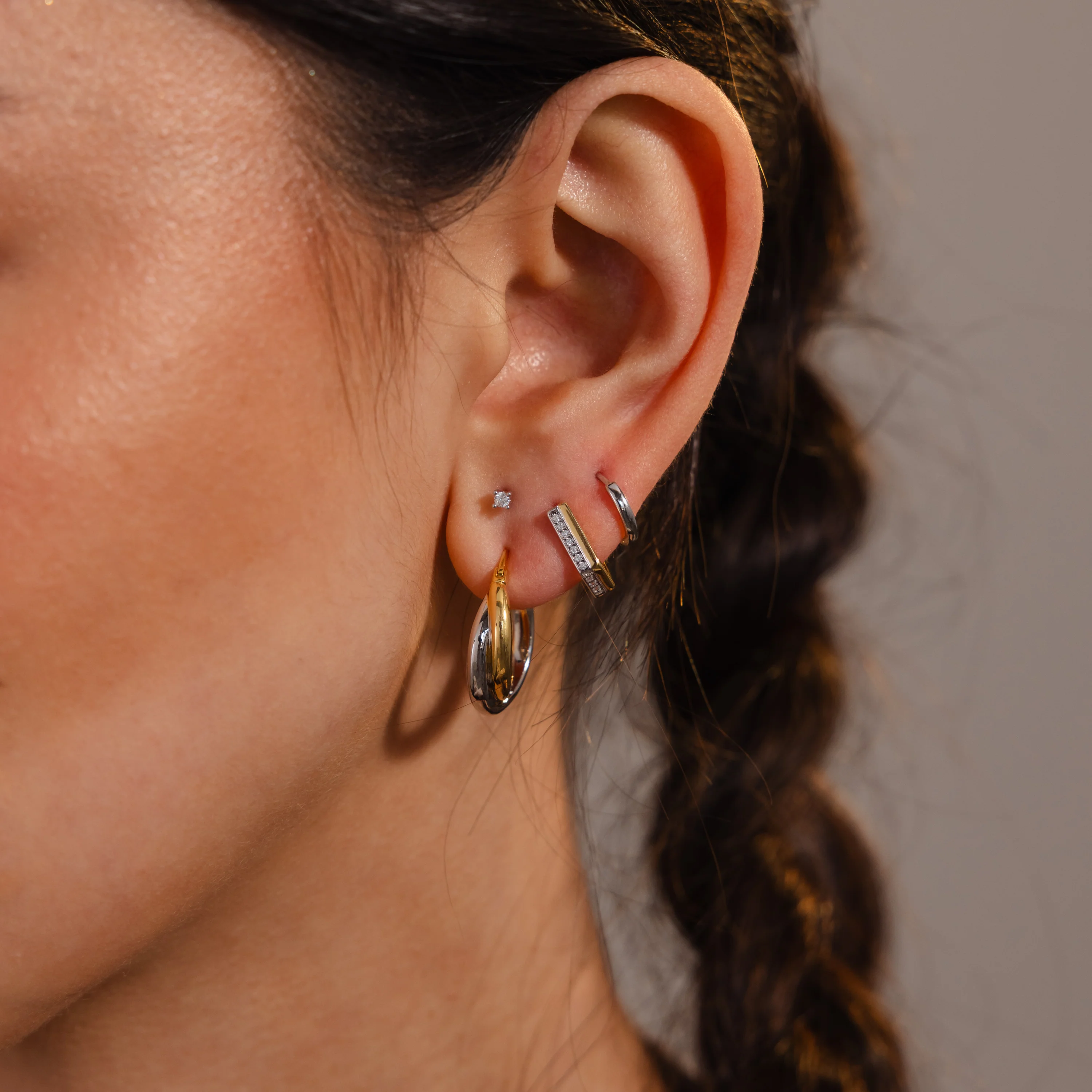 Pave Pointed Mixed Metal Hoops - Image 6