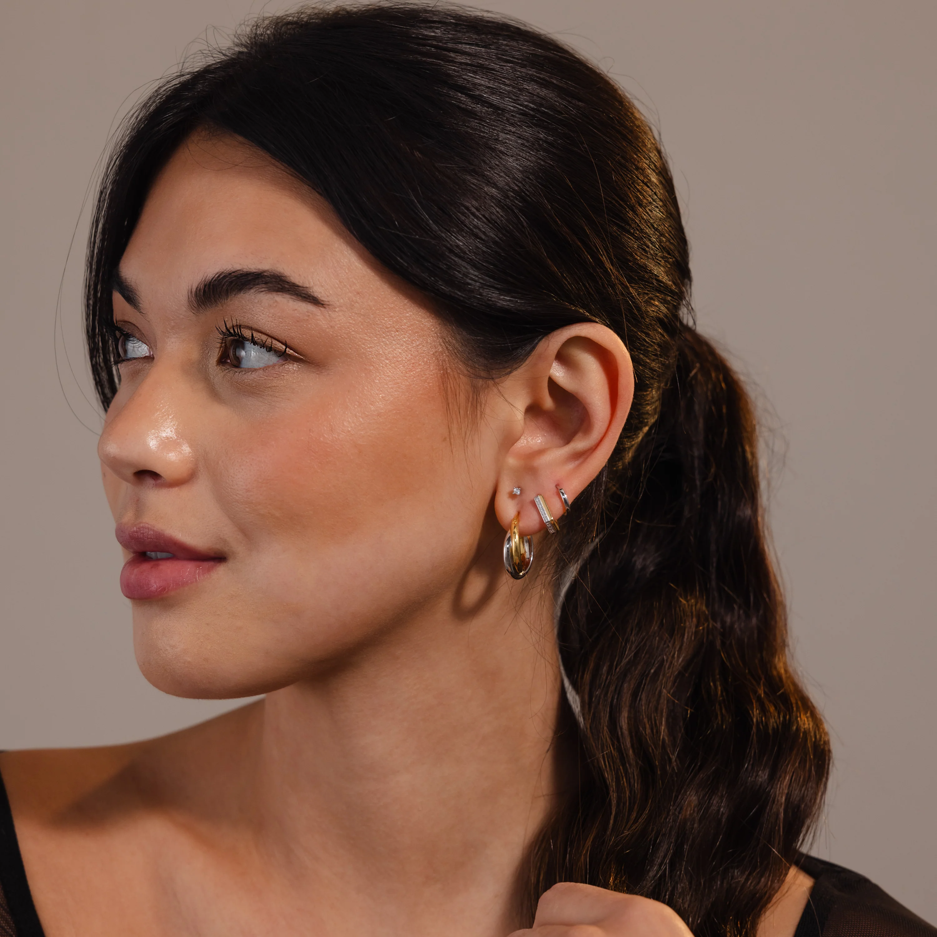 Pave Pointed Mixed Metal Hoops - Image 8