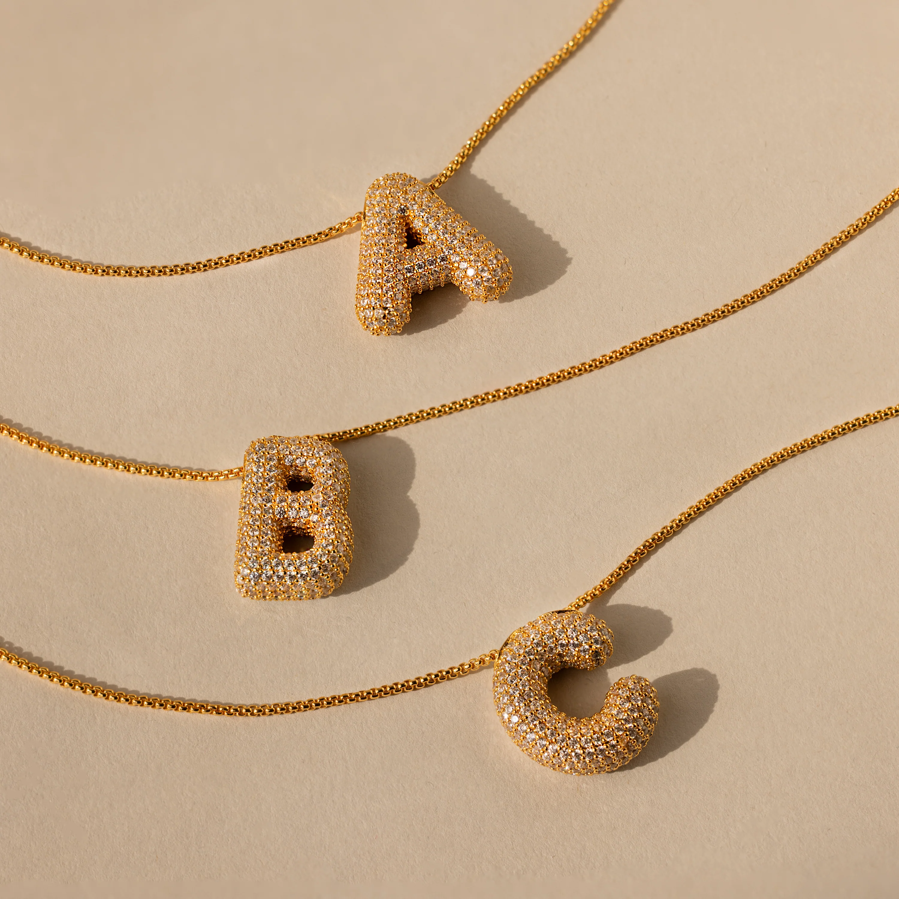 Pave Puff Letter Necklace in 18K Gold - Image 5
