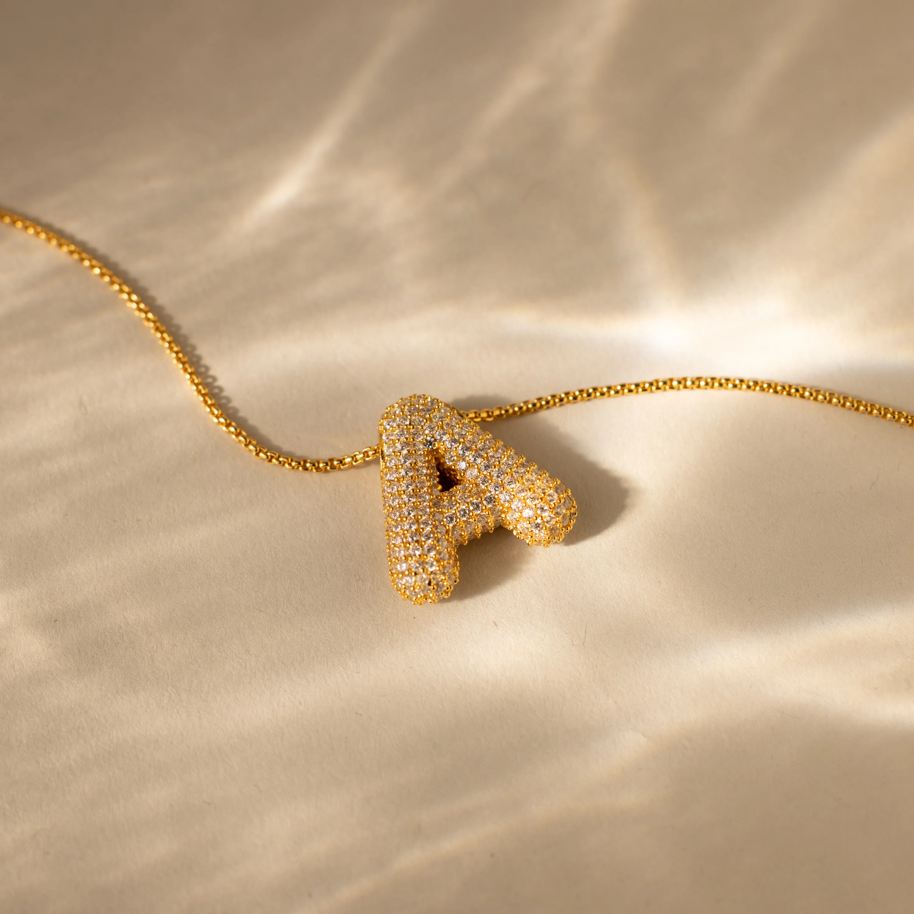 Pave Puff Letter Necklace in 18K Gold - Image 9