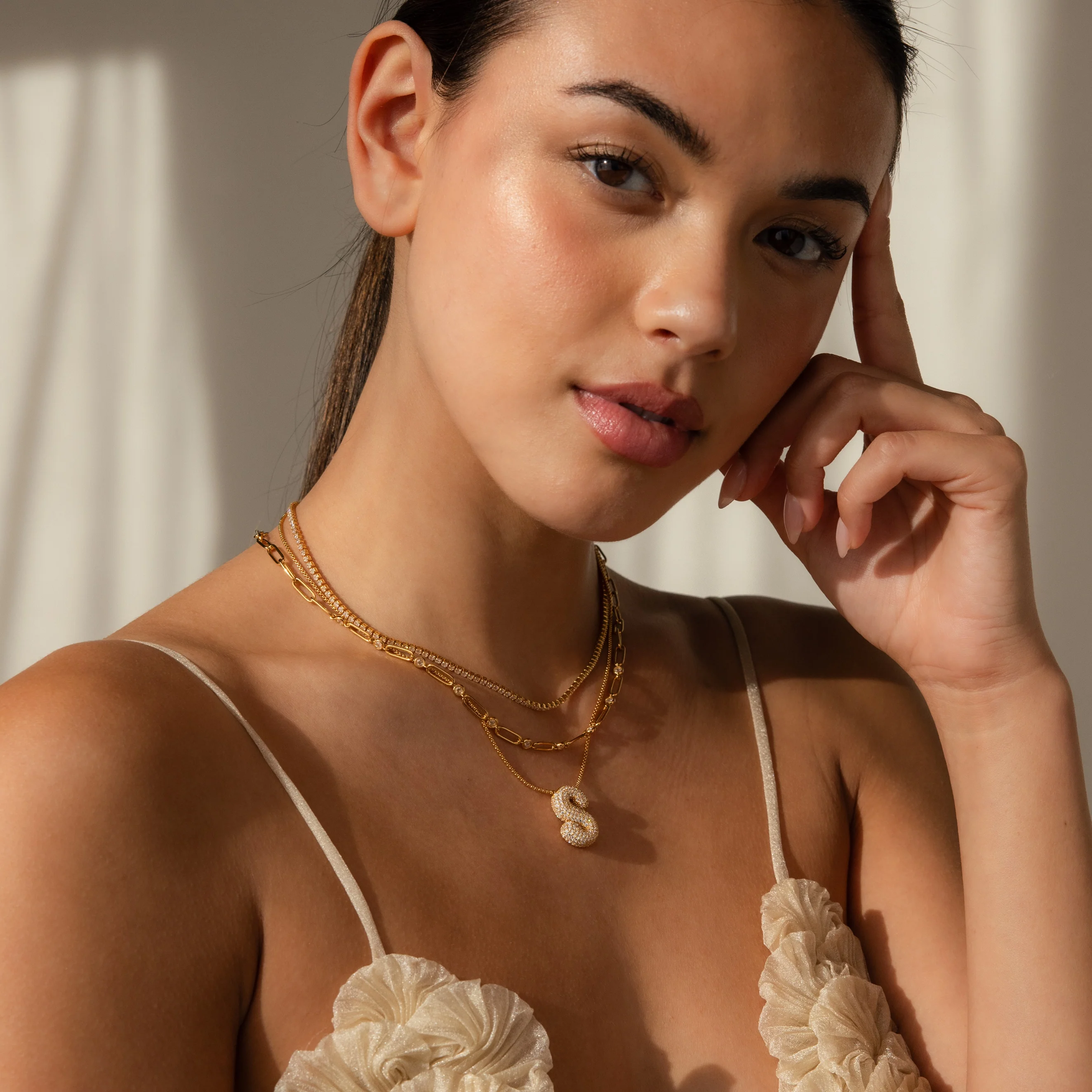 Pave Puff Letter Necklace - Image 9