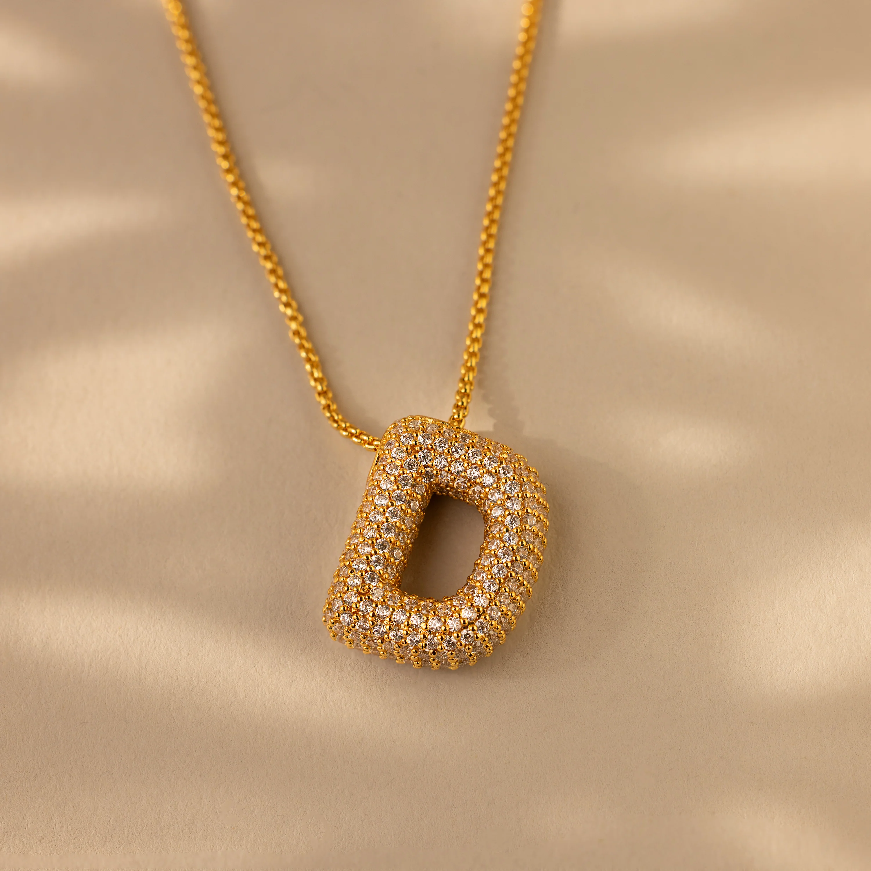 Pave Puff Letter Necklace in 18K Gold - Image 11