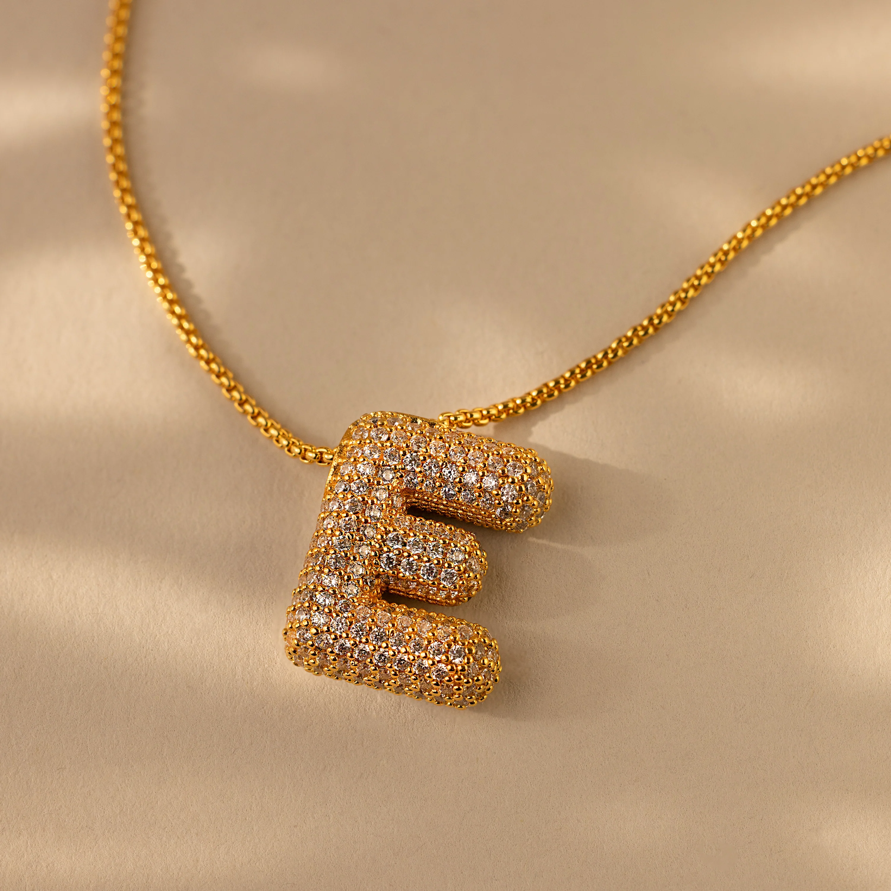 Pave Puff Letter Necklace in 18K Gold - Image 12