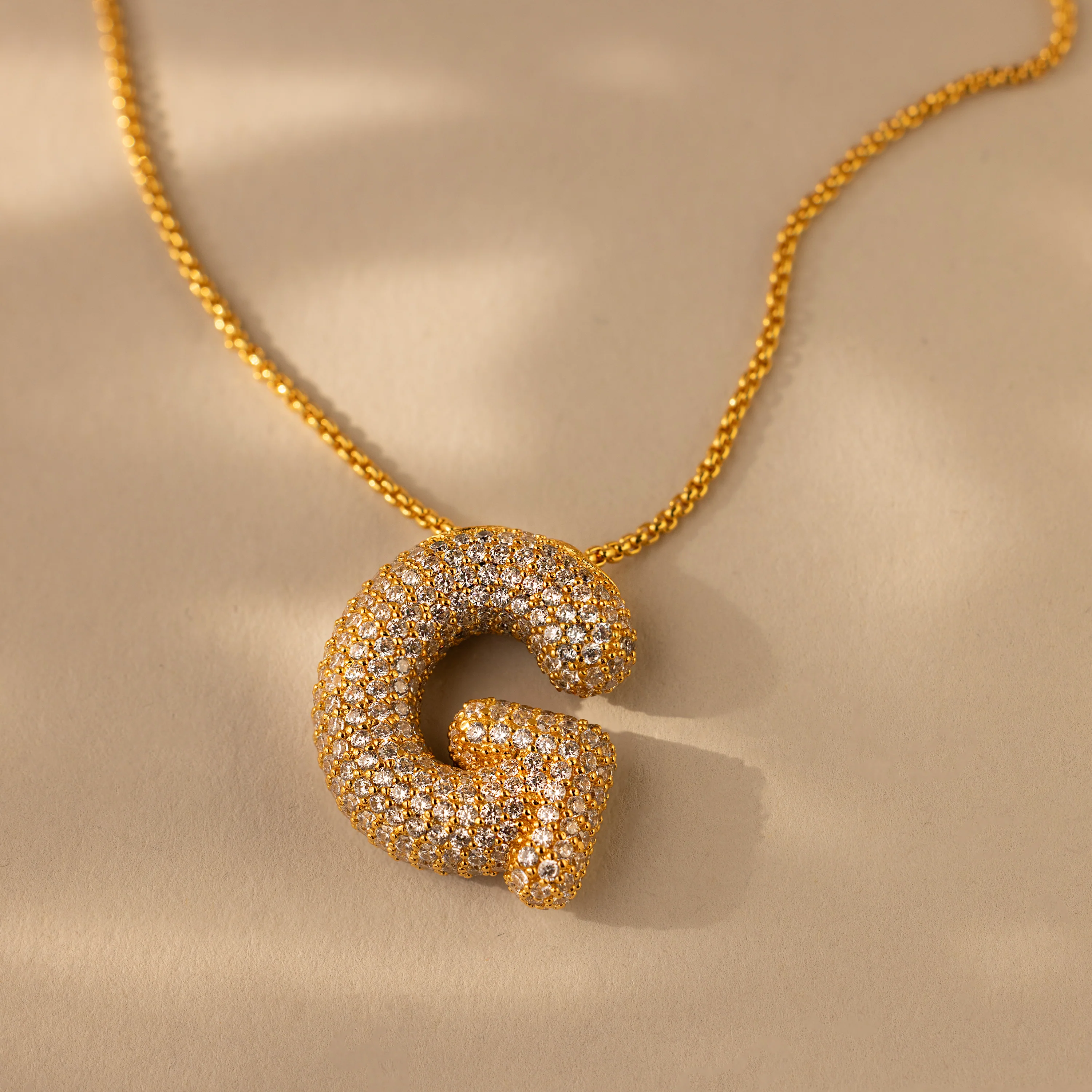 Pave Puff Letter Necklace in 18K Gold - Image 31