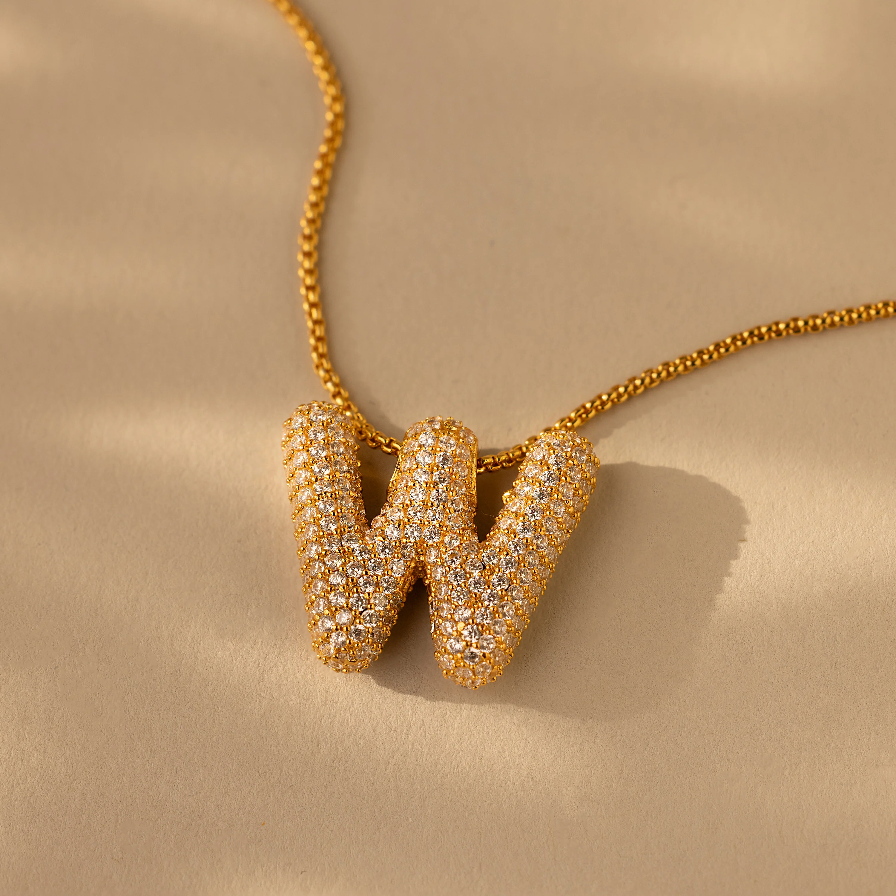 Pave Puff Letter Necklace in 18K Gold - Image 27