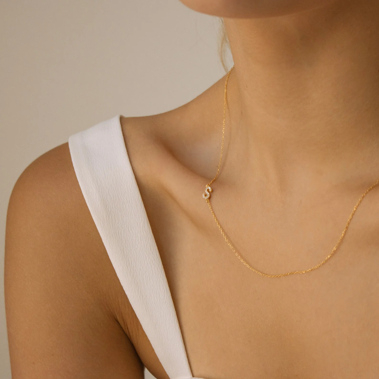 Pave Sideways Initial Necklace - Image 3
